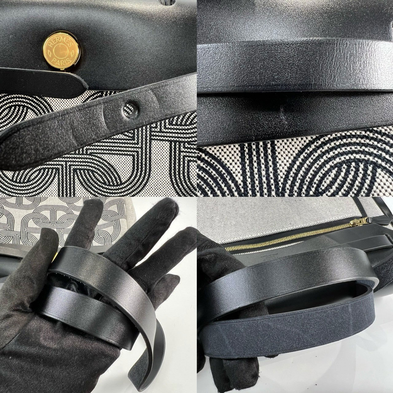 愛馬仕 Hermes Herbag PM HERPM B MN 007 KD B刻 黑圖騰帆布HERBAG 原廠盒子/防塵袋/內袋/鎖組