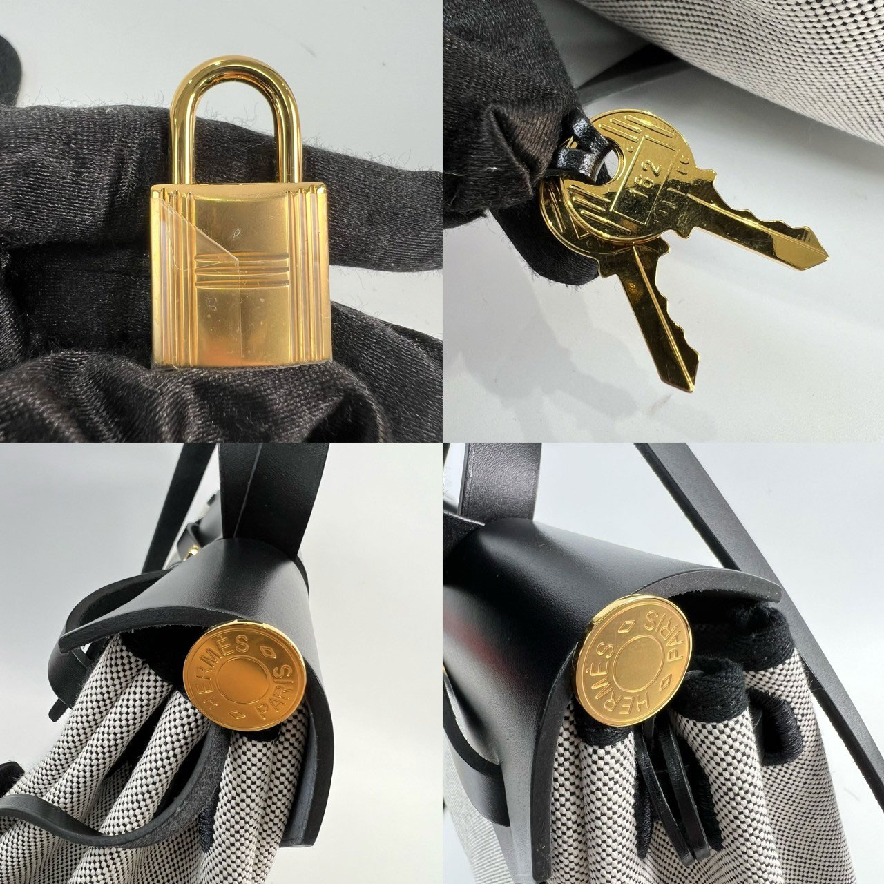 愛馬仕 Hermes Herbag PM HERPM B MN 007 KD B刻 黑圖騰帆布HERBAG 原廠盒子/防塵袋/內袋/鎖組