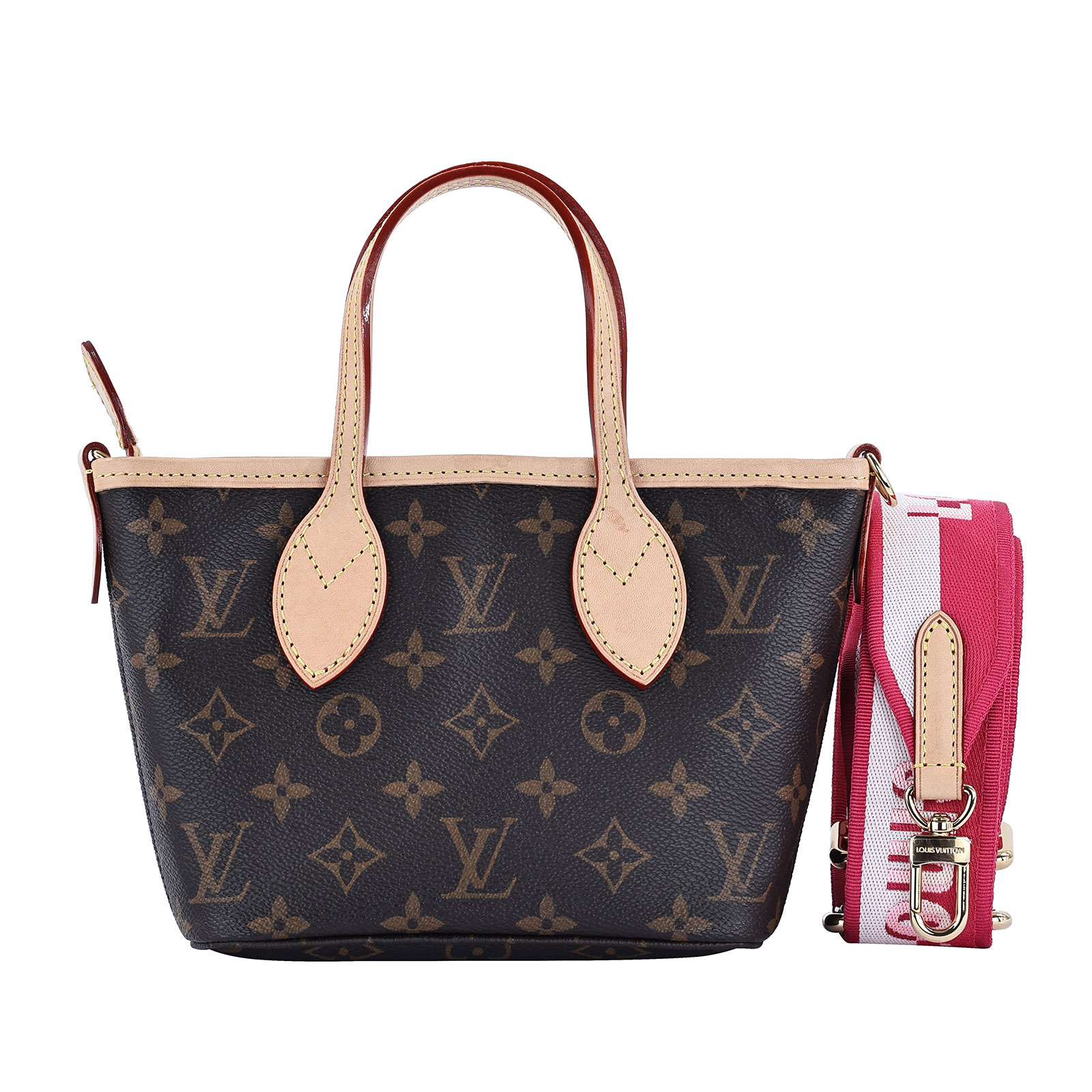 路易威登 LOUIS VUITTON Neverfull BB 手提 斜背包 粉色背袋 M46786 晶片款  防塵袋2/背帶/內袋