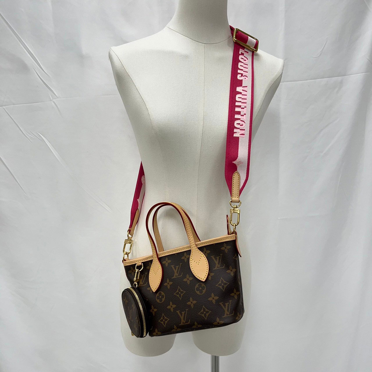 路易威登 LOUIS VUITTON Neverfull BB 手提 斜背包 粉色背袋 M46786 晶片款  防塵袋2/背帶/內袋