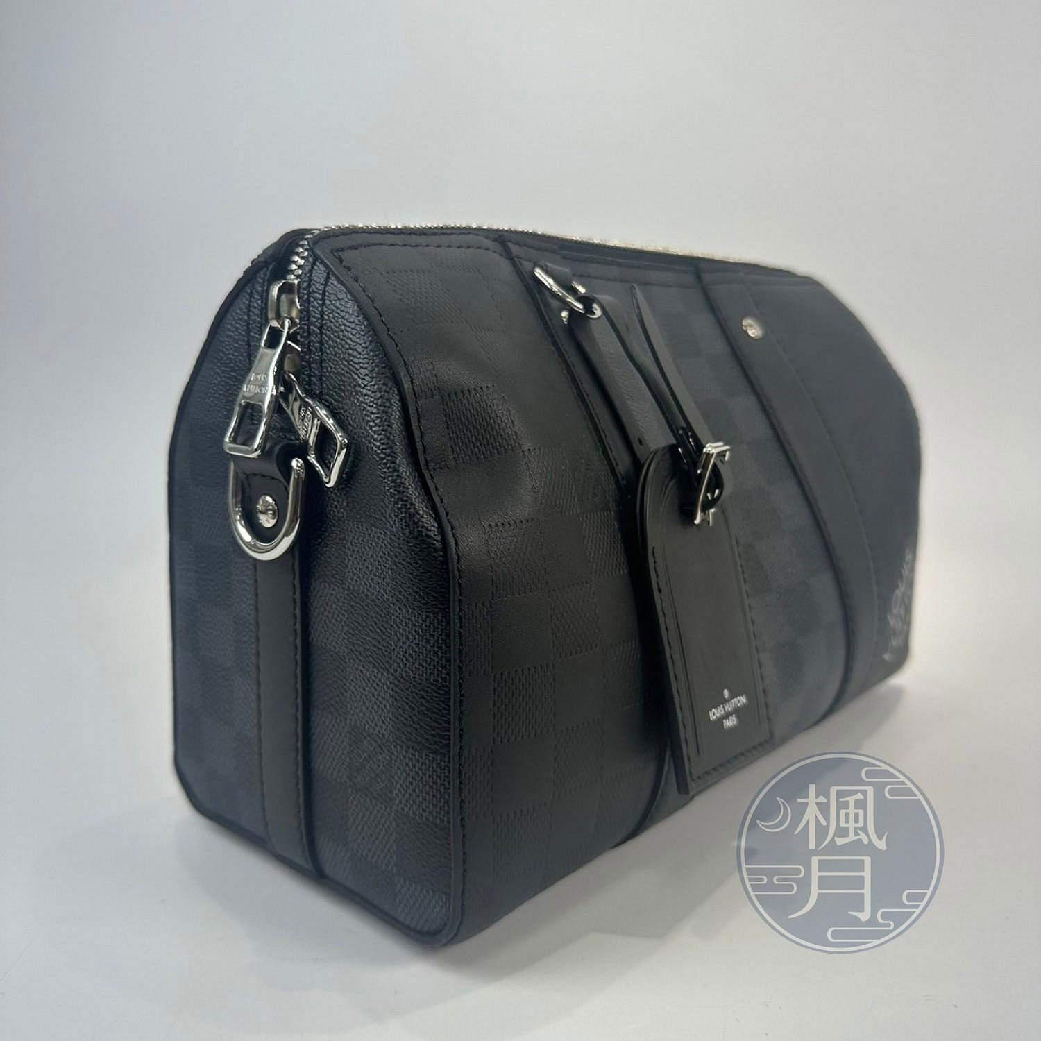 路易威登 LOUIS VUITTON Keepall City 肩背黑棋盤格 枕頭包 N40452 晶片款  防塵袋/背帶/行李吊牌