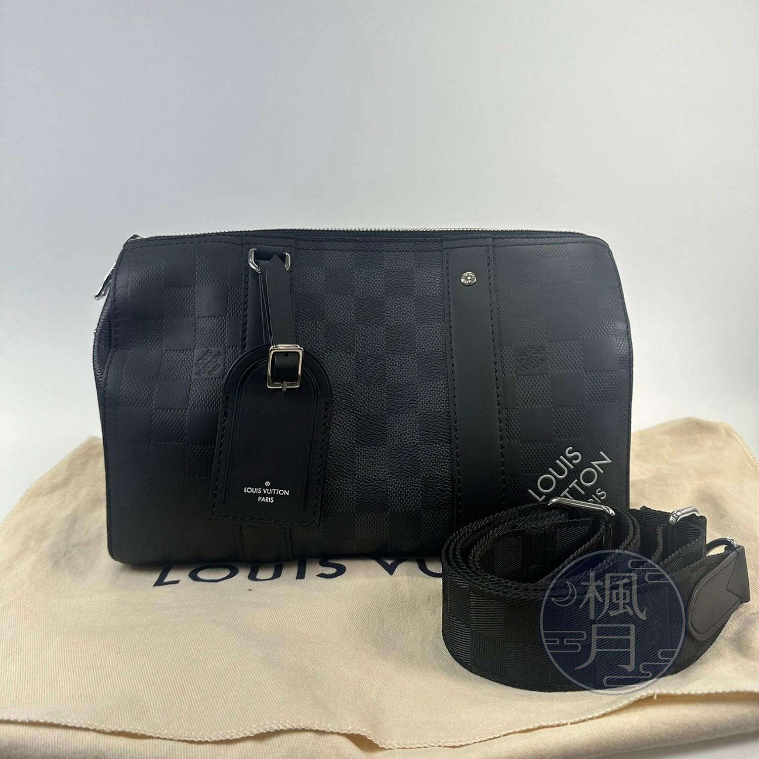 路易威登 LOUIS VUITTON Keepall City 肩背黑棋盤格 枕頭包 N40452 晶片款  防塵袋/背帶/行李吊牌