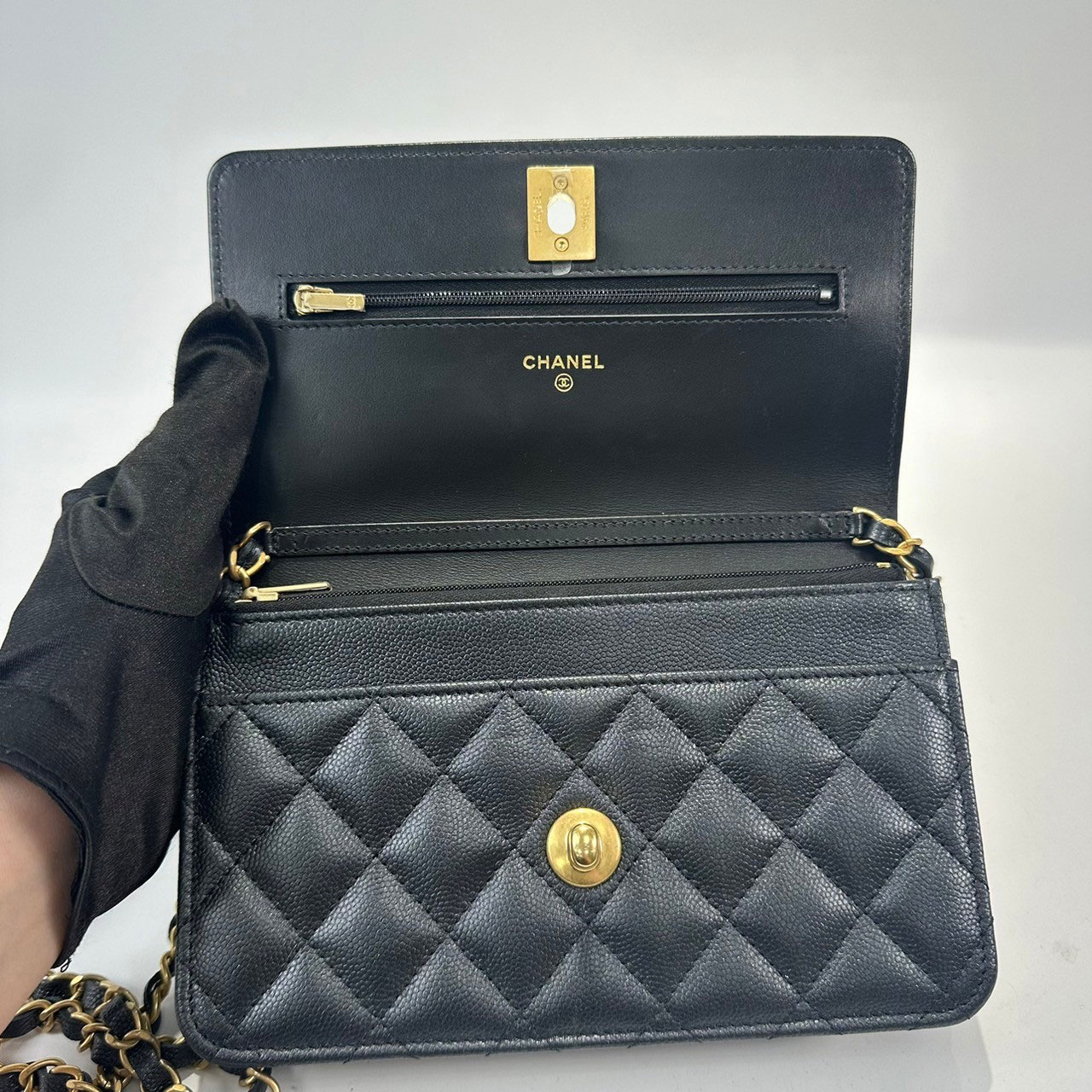 香奈兒CHANEL 菱格紋調節扣WOC 口蓋包AP3479 黑金荔枝牛T扣調節WOC 原廠盒子/防塵袋/購買證明二手精品- BRAND楓月官方購物網站