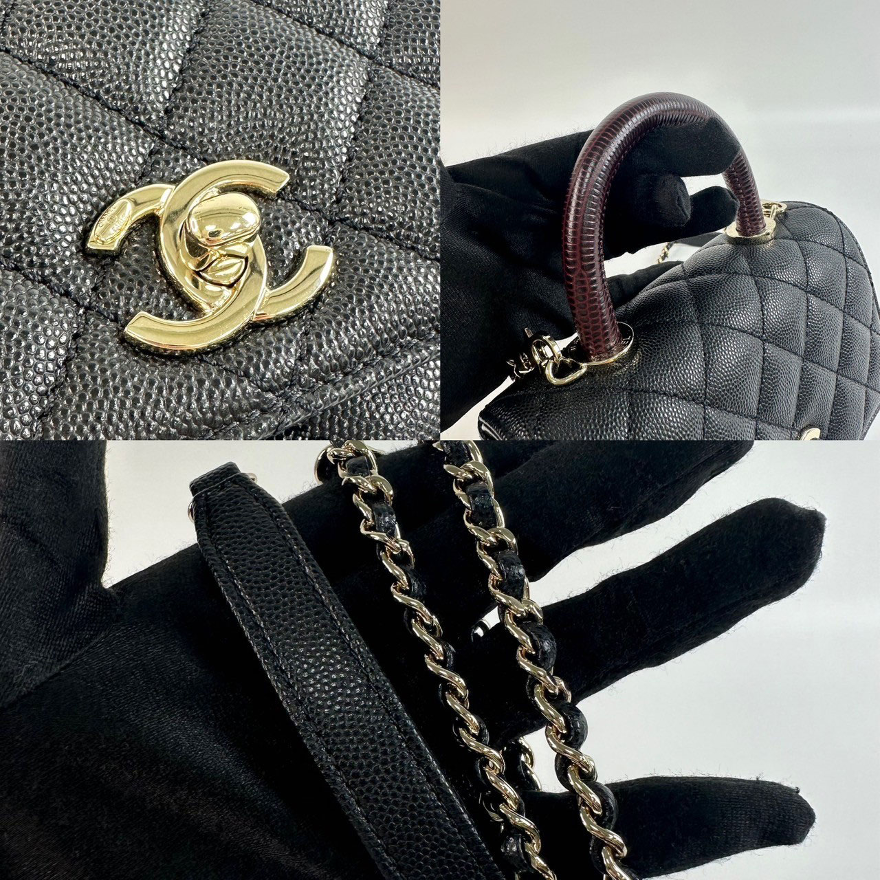 香奈兒 CHANEL Handle 迷你 手提 口蓋包 AS2215 晶片款 黑金荔枝牛Coco handle mini 原廠盒子/防塵袋/背帶