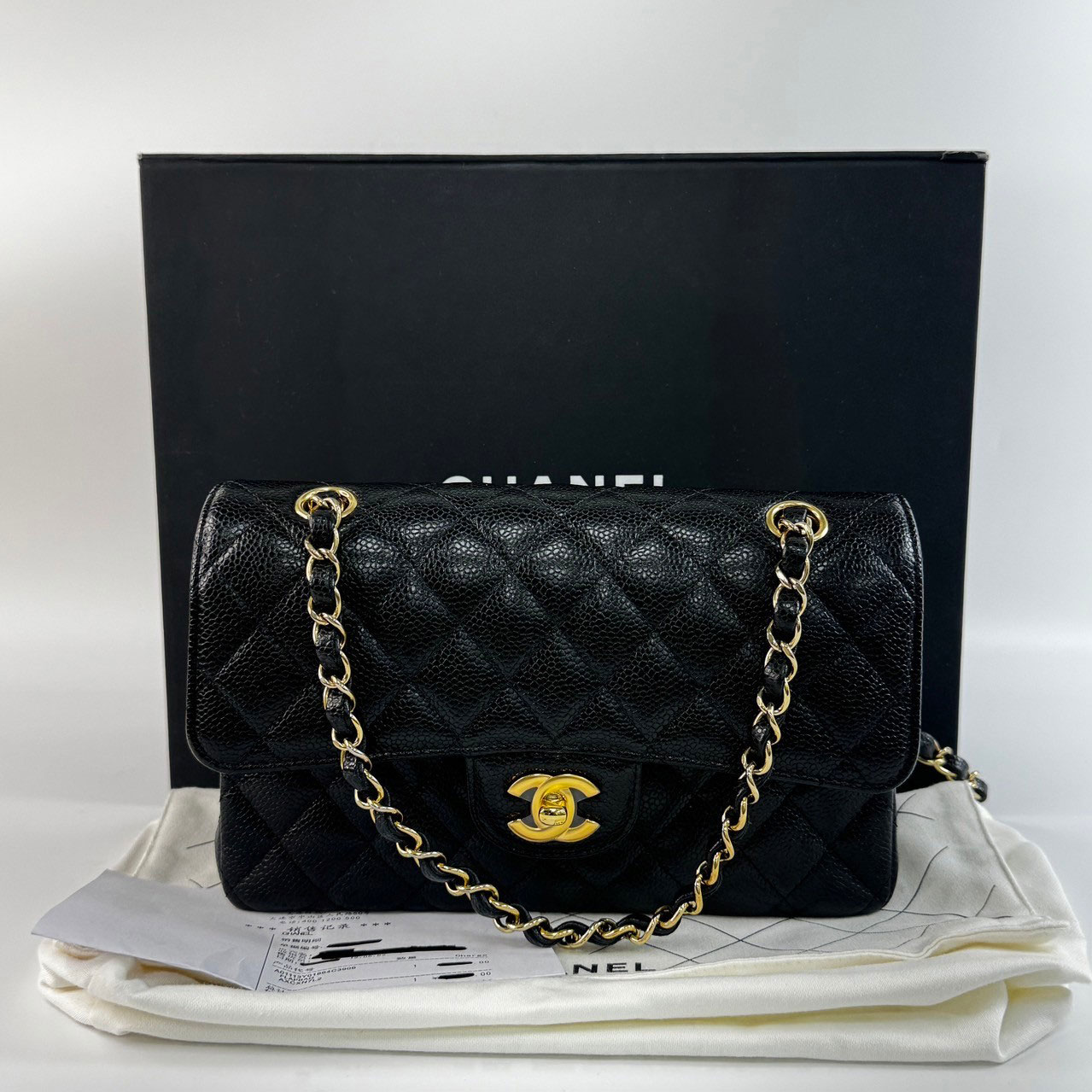 香奈兒 CHANEL CF 經典 小型 口蓋包 A01113 晶片款 黑金荔枝牛COCO23 原廠盒子/防塵袋/購買證明