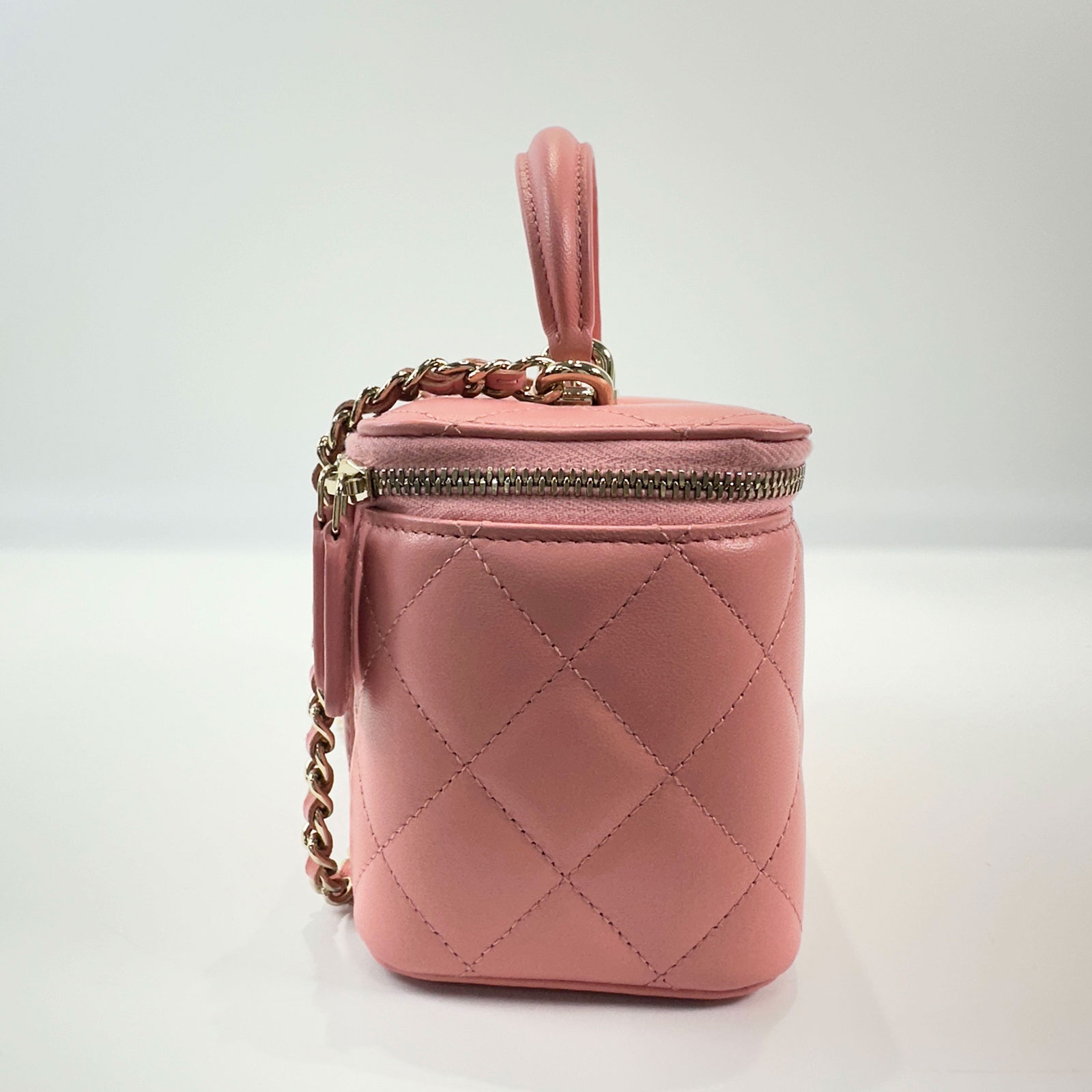 香奈兒 CHANEL Vanity Case 化妝箱 AP2199 晶片款 粉金羊HANDLE長盒 原廠盒子/防塵袋/購買證明