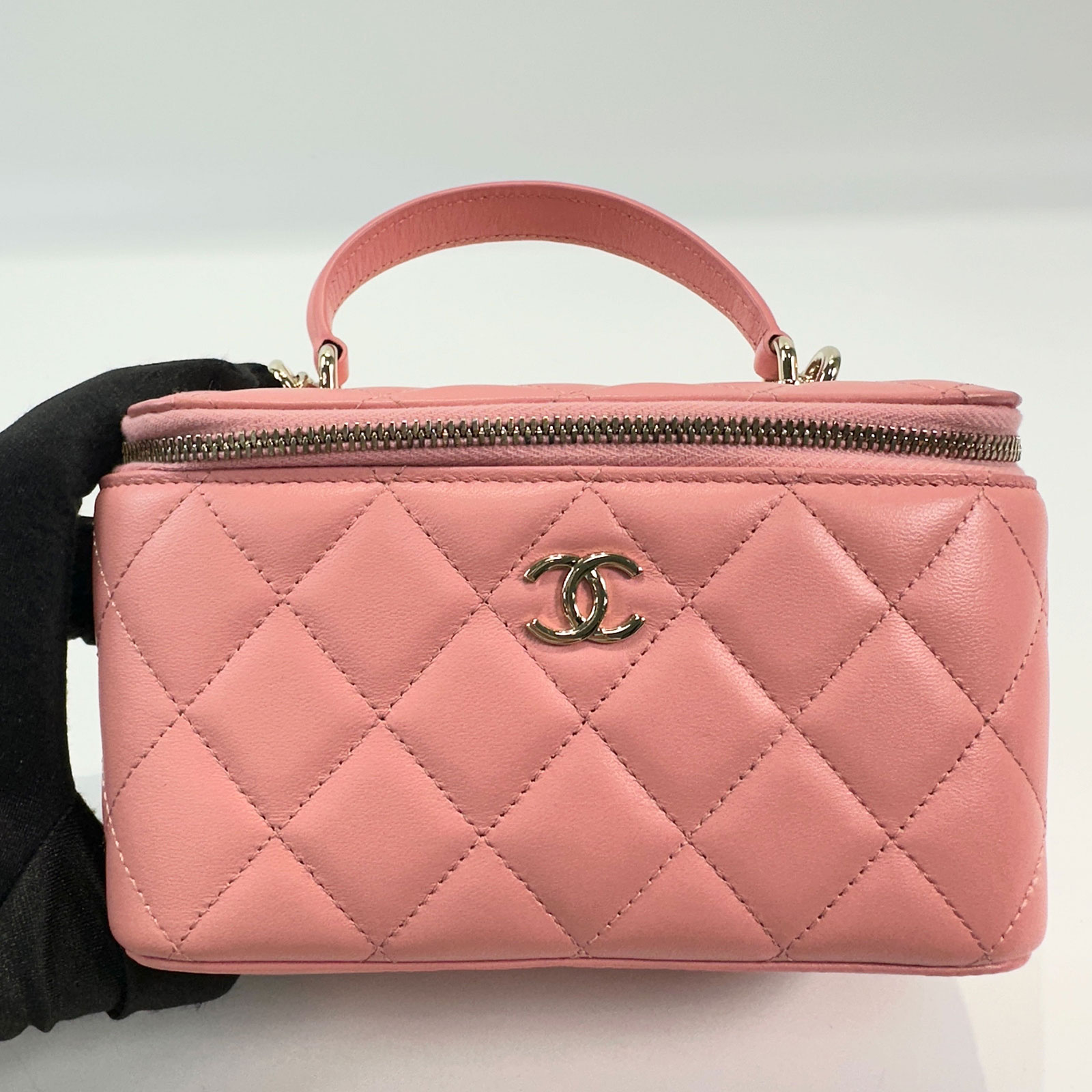 香奈兒 CHANEL Vanity Case 化妝箱 AP2199 晶片款 粉金羊HANDLE長盒 原廠盒子/防塵袋/購買證明