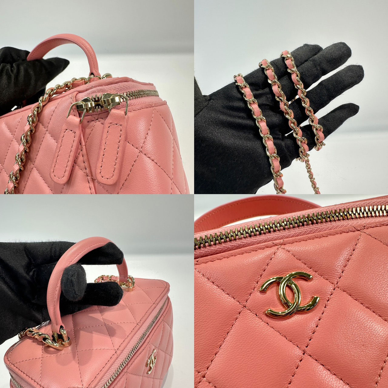 香奈兒 CHANEL Vanity Case 化妝箱 AP2199 晶片款 粉金羊HANDLE長盒 原廠盒子/防塵袋/購買證明