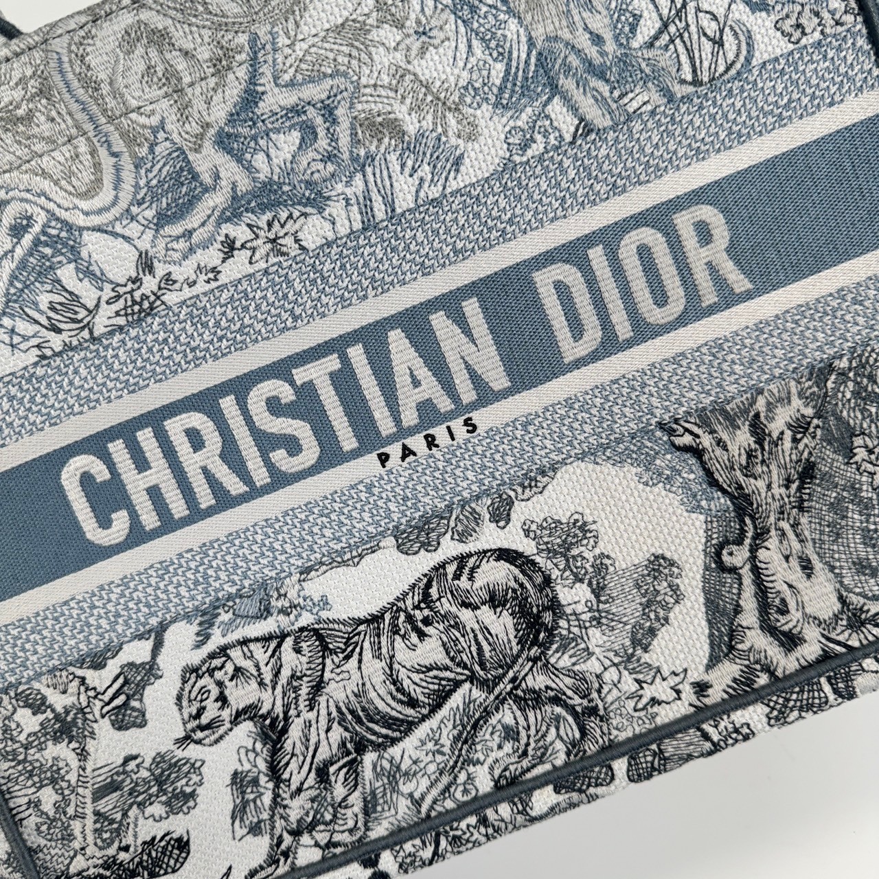 迪奧 CHRISTIAN DIOR Book Tote 小型 托特包 藍色  藍拚色刺繡 BOOK TOTE 無附屬品