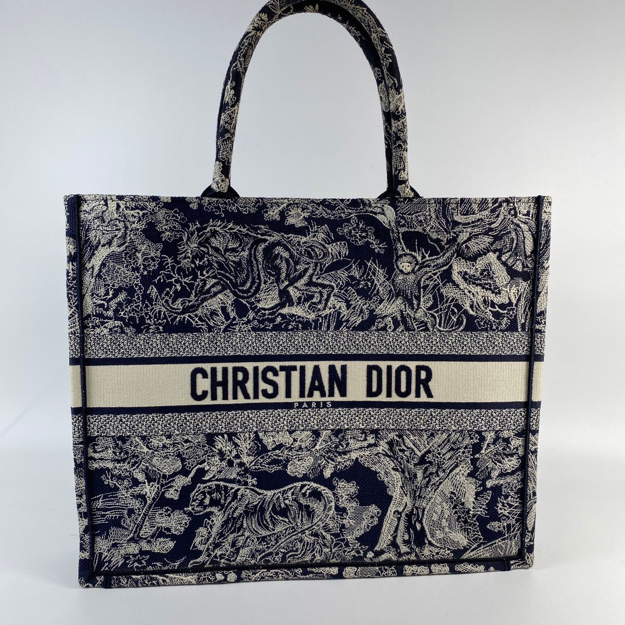 迪奧 CHRISTIAN DIOR Book Tote 大型 托特包 藍色 米白色 M1286ZRGO  原廠盒子/防塵袋/購買證明/保證卡/發票