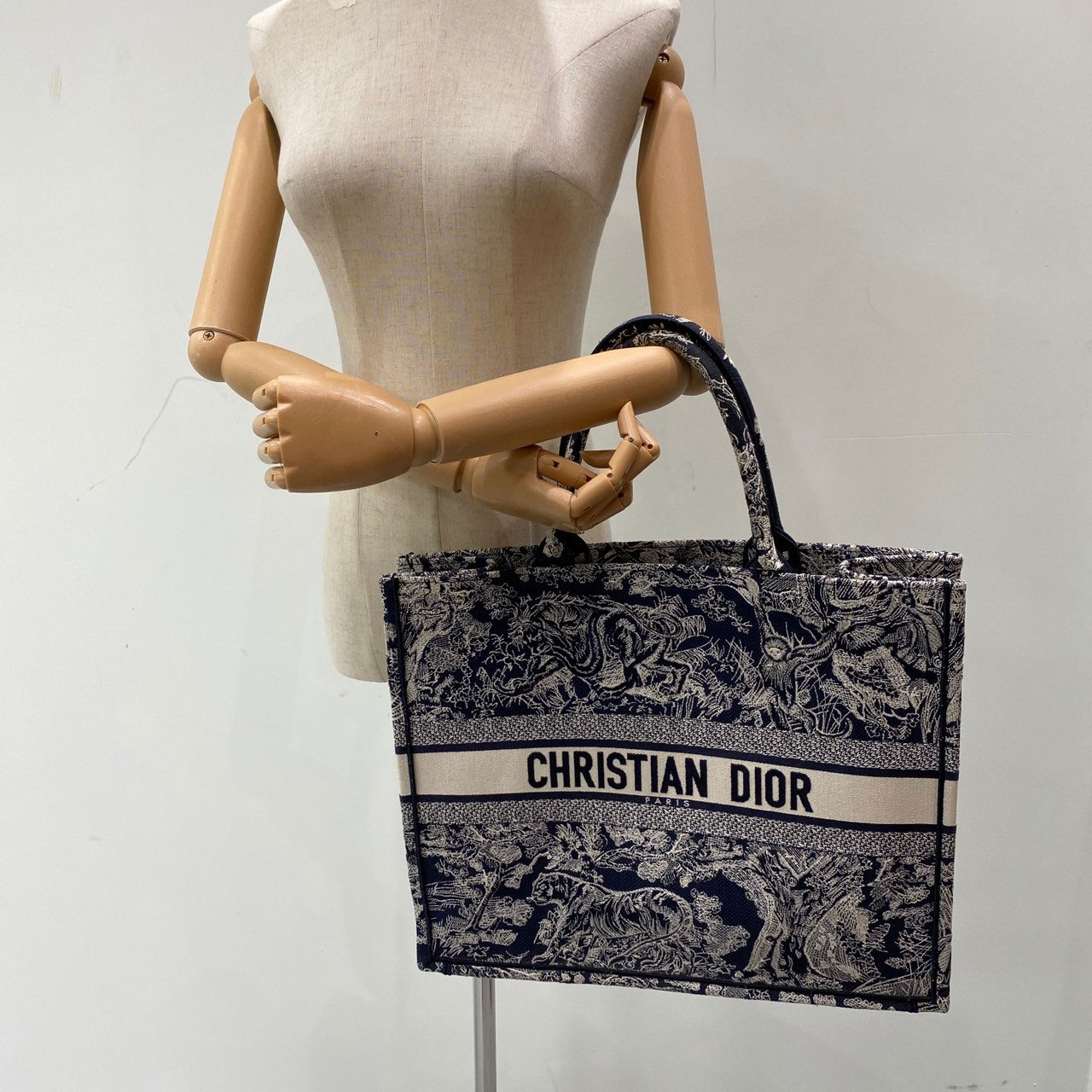 迪奧 CHRISTIAN DIOR Book Tote 大型 托特包 藍色 米白色 M1286ZRGO  原廠盒子/防塵袋/購買證明/保證卡/發票