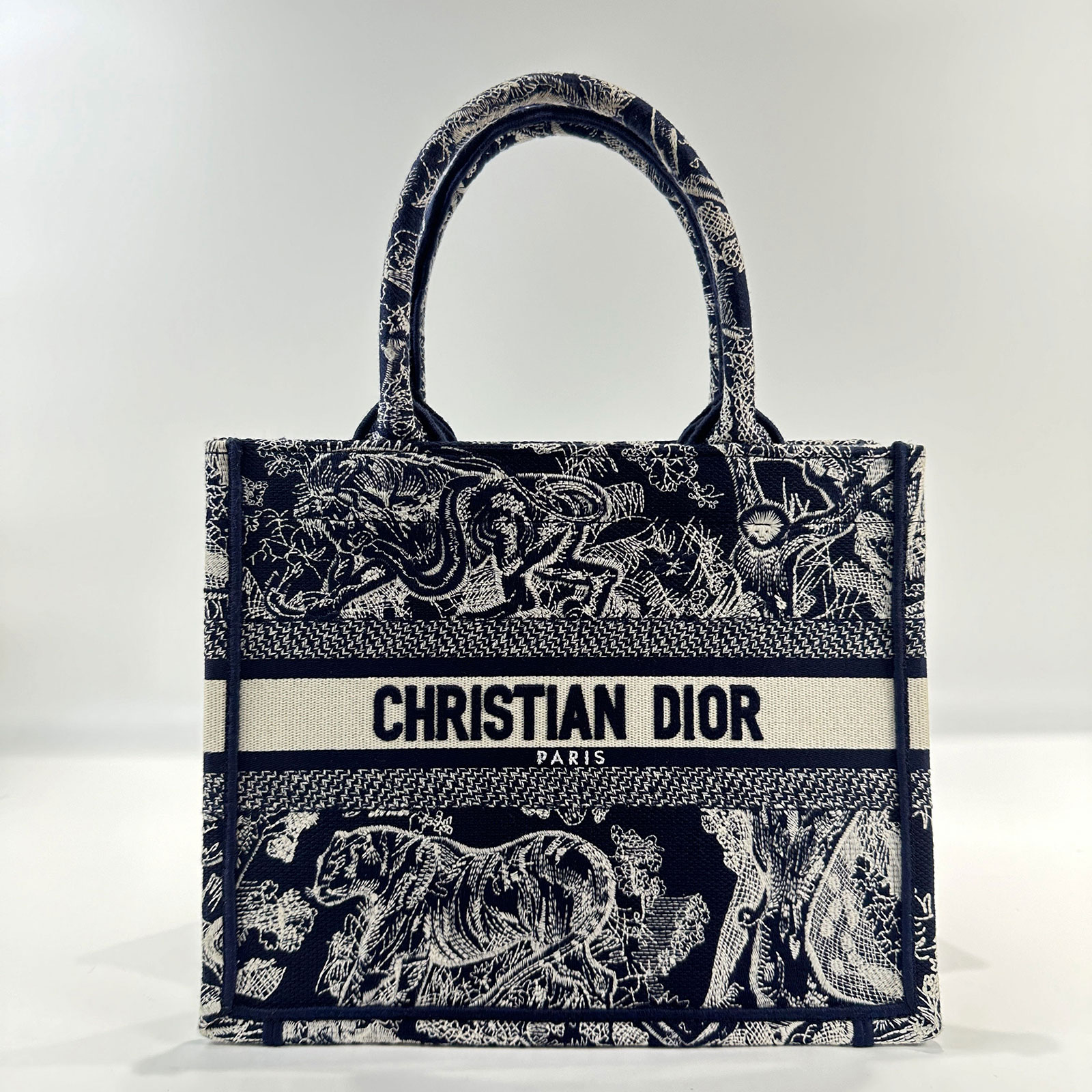 迪奧 CHRISTIAN DIOR Book Tote 小型 托特包 藍色  藍拚色刺繡 BOOK TOTE SMALL