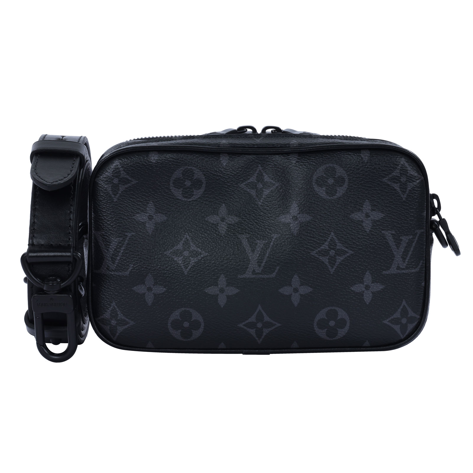 路易威登 LOUIS VUITTON Alpha 肩背 斜背 塗層帆布 可穿戴式錢包 M82542 晶片款 黑原花Alpha肩背包 原廠盒子/防塵袋/背帶