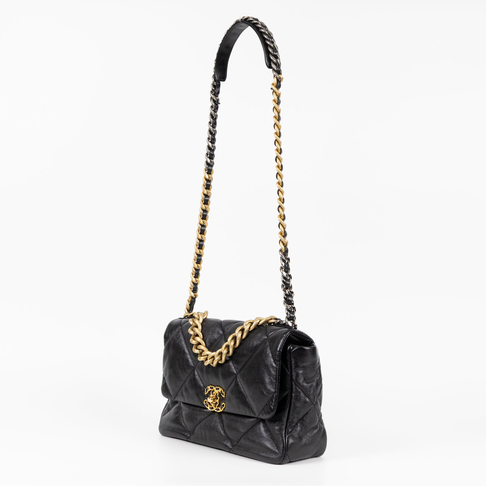 香奈兒 CHANEL 19 大型口蓋包  29開 黑金羊19包 30CM 原廠盒子/防塵袋/保證卡