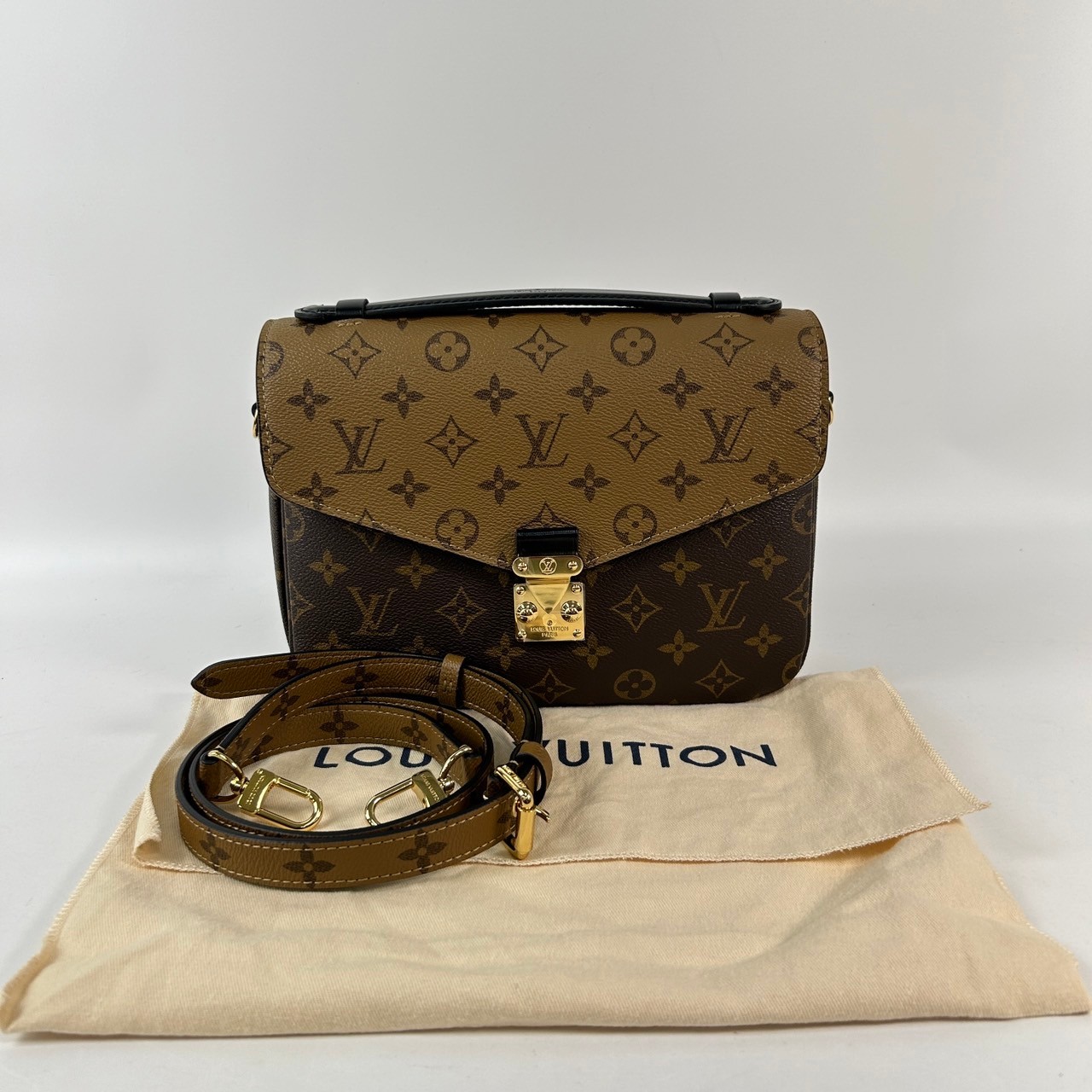 路易威登 LOUIS VUITTON Pochette Métis 拚色設計 釦式 手提 斜背包 M44876 晶片款  防塵袋/背帶