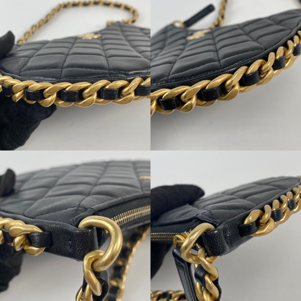 香奈兒 CHANEL cc logo 菱格紋 Hobo 嬉皮鏈條包 AP3486 晶片款 黑金牛HOBO肩背包 無附屬品