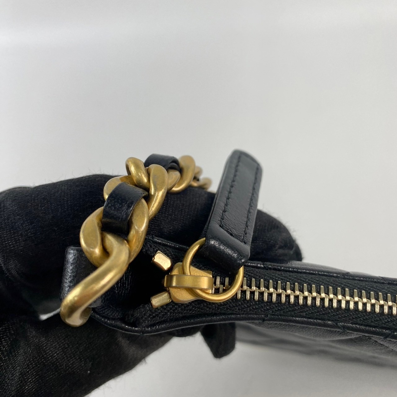 香奈兒 CHANEL cc logo 菱格紋 Hobo 嬉皮鏈條包 AP3486 晶片款 黑金牛HOBO肩背包 無附屬品