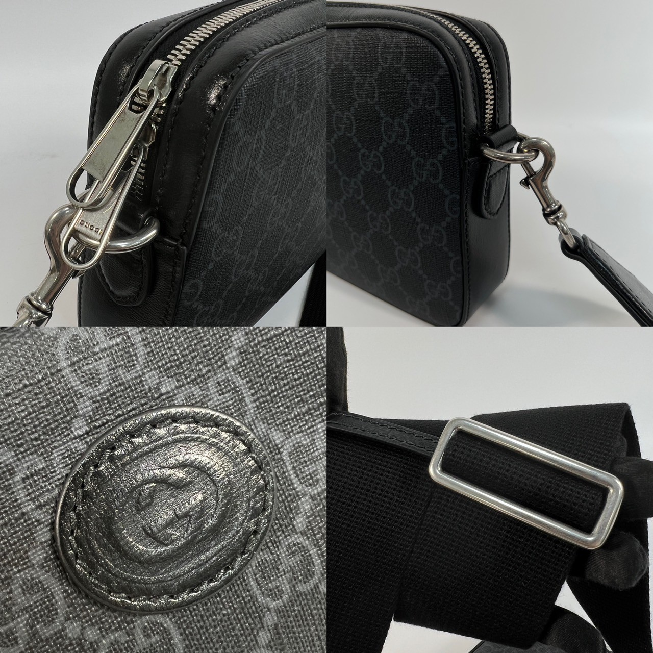 古馳 GUCCI Interlocking G 斜揹袋 703468 黑GG紋Interlocking肩背包 原廠盒子/防塵袋/背帶2