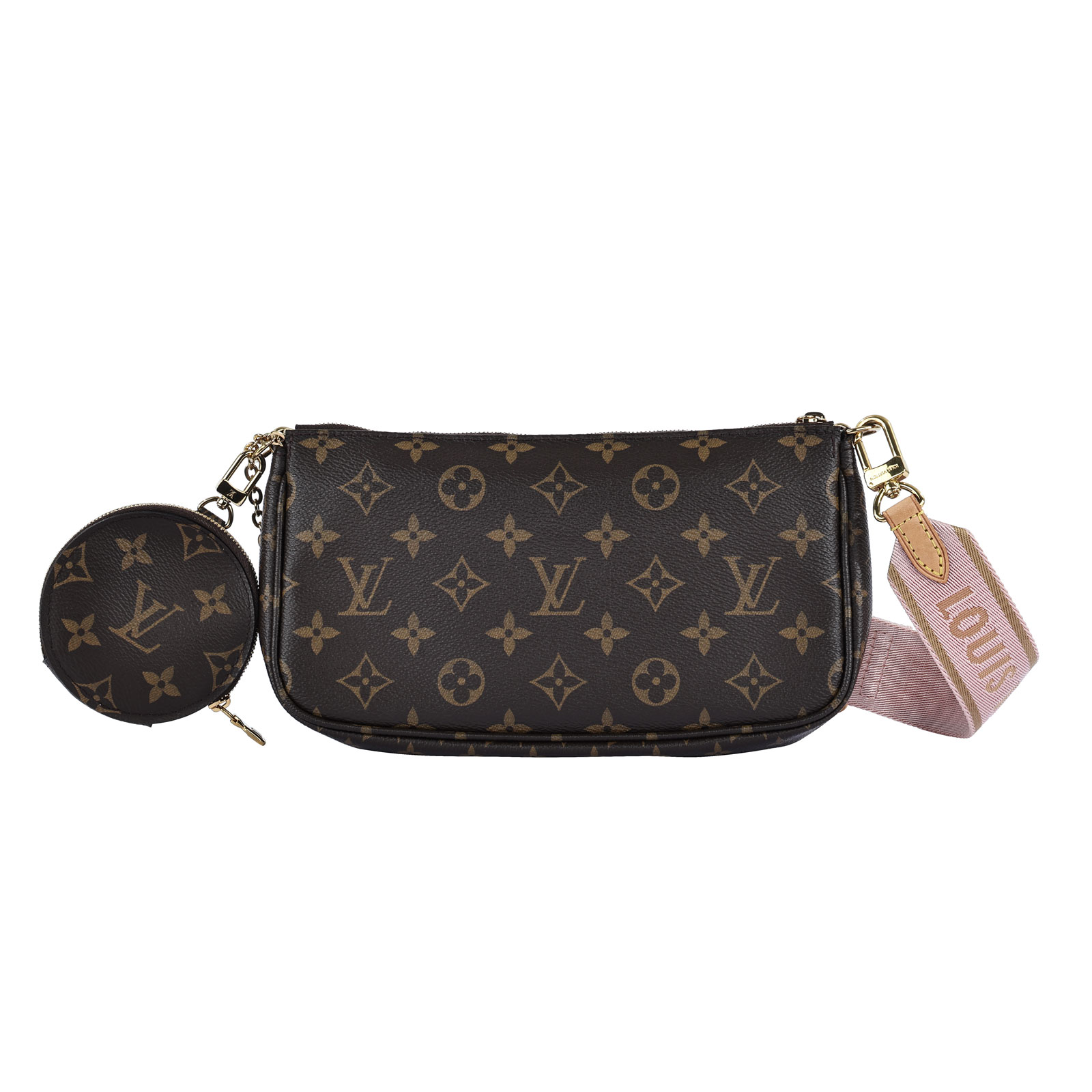 路易威登 LOUIS VUITTON Multi Pochette Accessoires 淺粉 三合一 肩背 方包 M44840 晶片款  原廠盒子/防塵袋/背帶/內袋/購買證明