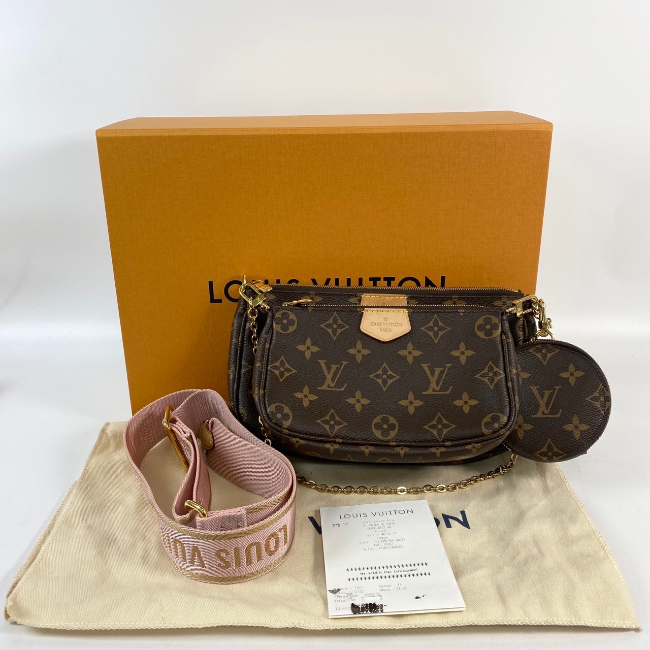 路易威登 LOUIS VUITTON Multi Pochette Accessoires 淺粉 三合一 肩背 方包 M44840 晶片款  原廠盒子/防塵袋/背帶/內袋/購買證明