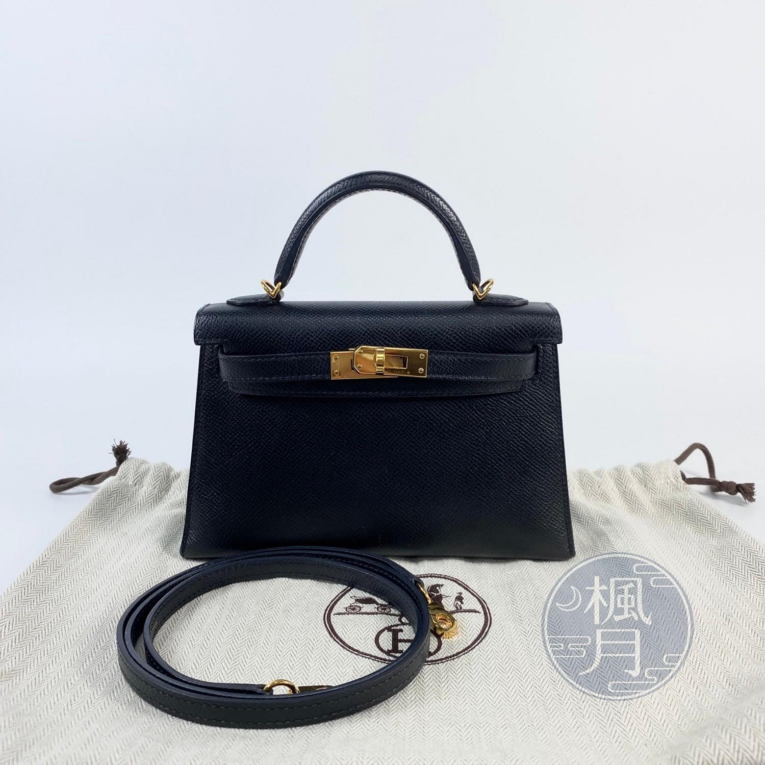 愛馬仕 Hermès Kelly Bag 凱莉包 mini KLM Y HT 177 SA Y刻 黑金KELLY MINI 外縫EPSOM 防塵袋/背帶