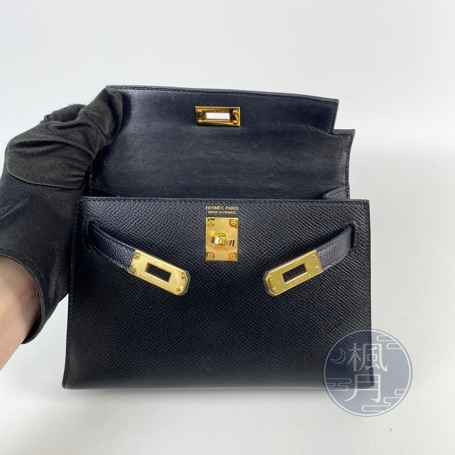 愛馬仕 Hermès Kelly Bag 凱莉包 mini KLM Y HT 177 SA Y刻 黑金KELLY MINI 外縫EPSOM 防塵袋/背帶