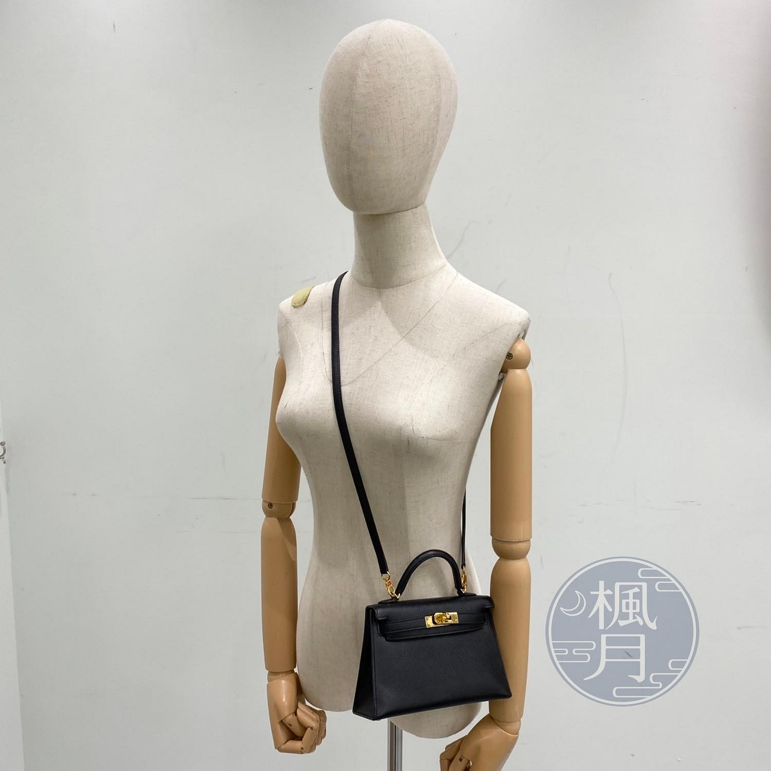 愛馬仕 Hermès Kelly Bag 凱莉包 mini KLM Y HT 177 SA Y刻 黑金KELLY MINI 外縫EPSOM 防塵袋/背帶