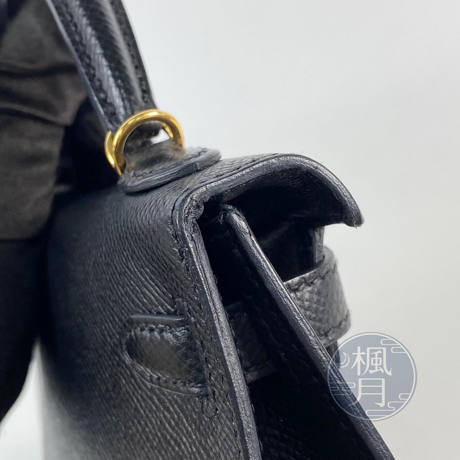 愛馬仕 Hermès Kelly Bag 凱莉包 mini KLM Y HT 177 SA Y刻 黑金KELLY MINI 外縫EPSOM 防塵袋/背帶