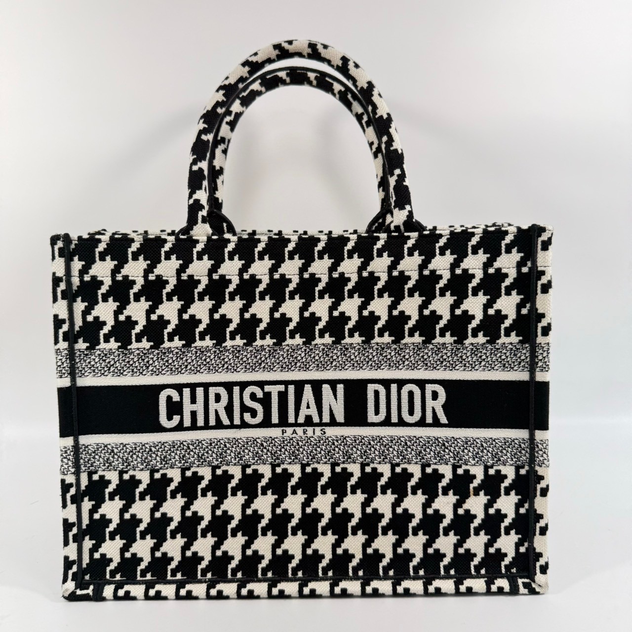 迪奧 CHRISTIAN DIOR Book Tote 中型 托特包 千鳥格紋刺繡 M1296ZTQT 黑白千鳥格BOOKTOTE 中號