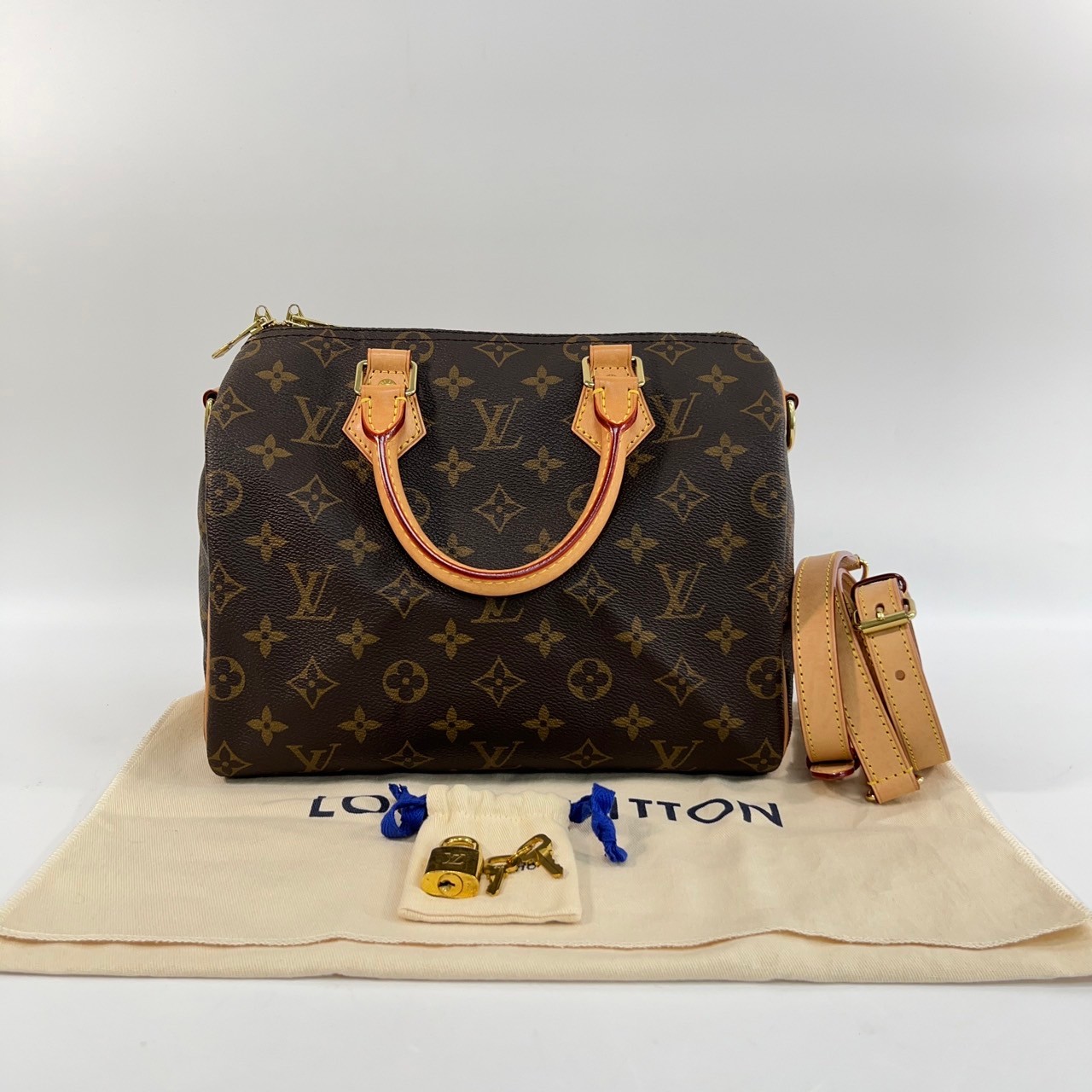 路易威登 LOUIS VUITTON Speedy Bandoulière  25 原花 手提 斜背 波士頓包 M41113 晶片款  防塵袋/背帶/鎖組