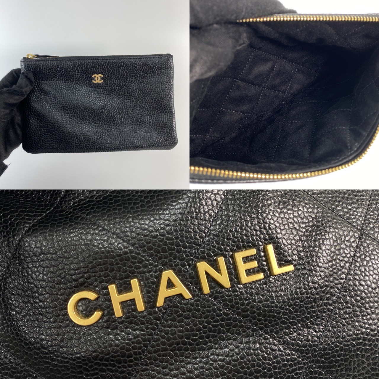 香奈兒 CHANEL 22 小型 束口包 AS3260 晶片款 黑金荔枝22BAG小號 內袋/防塵袋