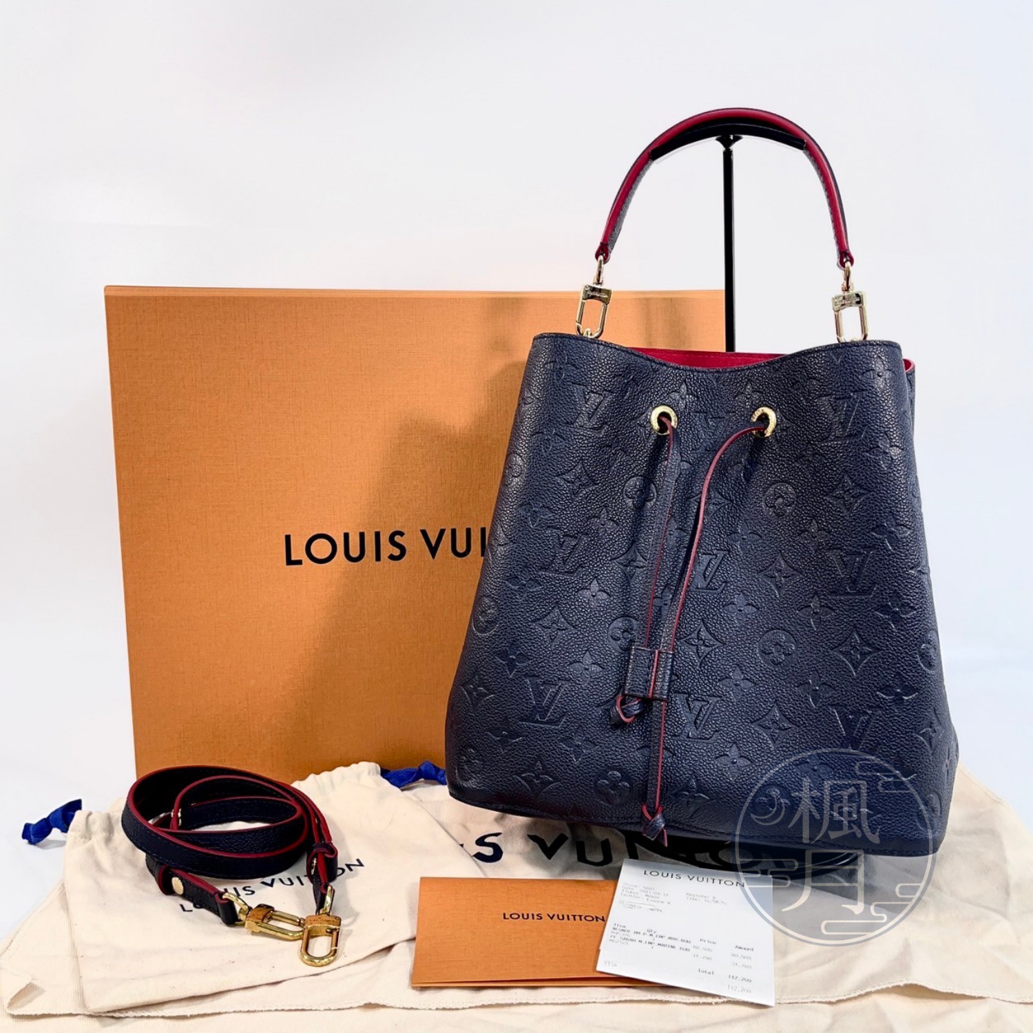 路易威登 LOUIS VUITTON NéoNoé MM 皮革 肩背 水桶包 海軍藍/紅色 M45306 晶片款  原廠盒子/防塵袋/背帶/HAND 背帶/購買證明