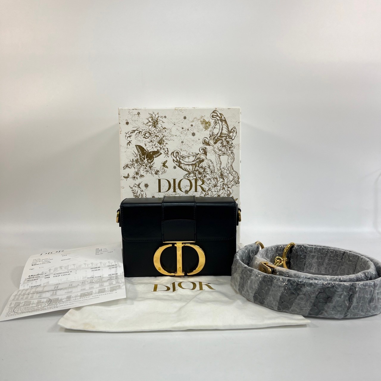 迪奧 CHRISTIAN DIOR 30 Montaigne 肩背手提包 M9204UMOS 黑金牛MONTAIGNE BOX 原廠盒子/防塵袋/背帶/購買證明