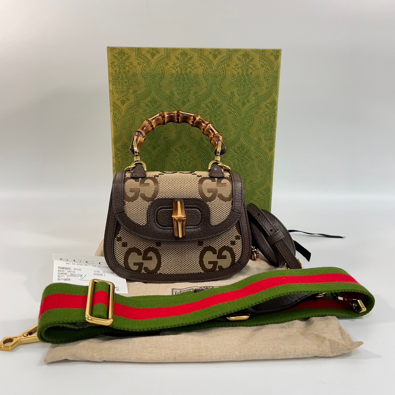 古馳 GUCCI Bamboo 1947 迷你手挽袋 686864 原花帆布1947竹節包 原廠盒子/防塵袋/背帶2/購買證明