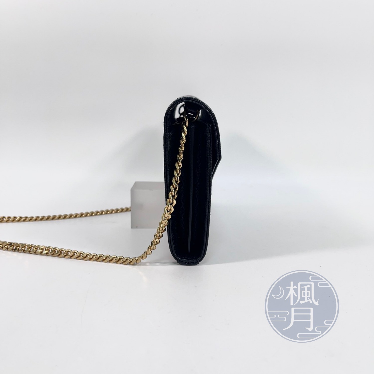 聖羅蘭 YSL SAINT LAURENT Cassandre 經典粒面皮革 鏈條 錢包 377828BOW01 黑金魚子醬WOC 原廠盒子/防塵袋/背帶