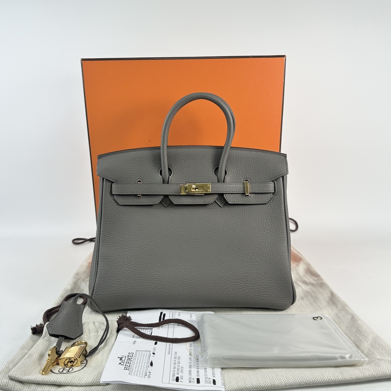 愛馬仕 Hermès Birkin Bag 柏金包 25 BK25 H041344CC/U PY 311 BT  原廠盒子/防塵袋2/購買證明/雨衣/鎖組