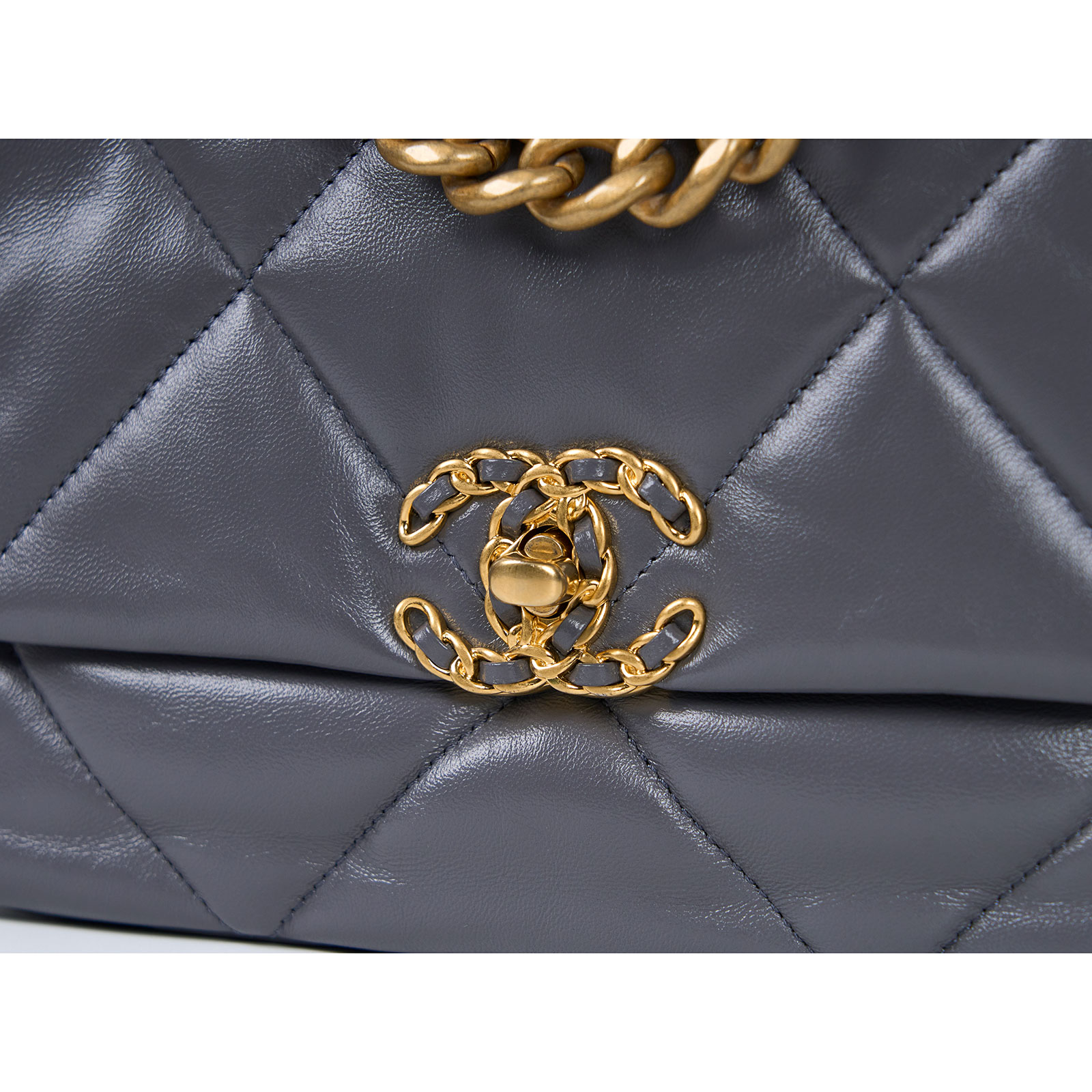 香奈兒 CHANEL 19 口蓋包 菱格紋 金銀鍊帶 手提 肩背包 AS1160 晶片款 深灰金19包 26CM 無附屬品