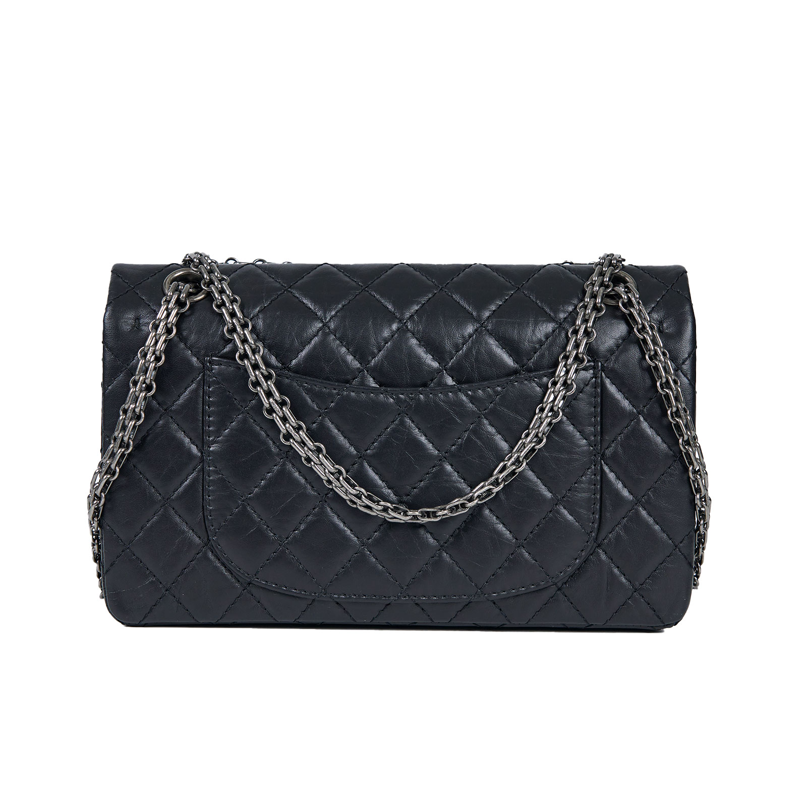 香奈兒 CHANEL 2.55 中號口蓋包 A37586 晶片款 黑銀2.55 24CM 原廠盒子/DUSG BAG/購買證明