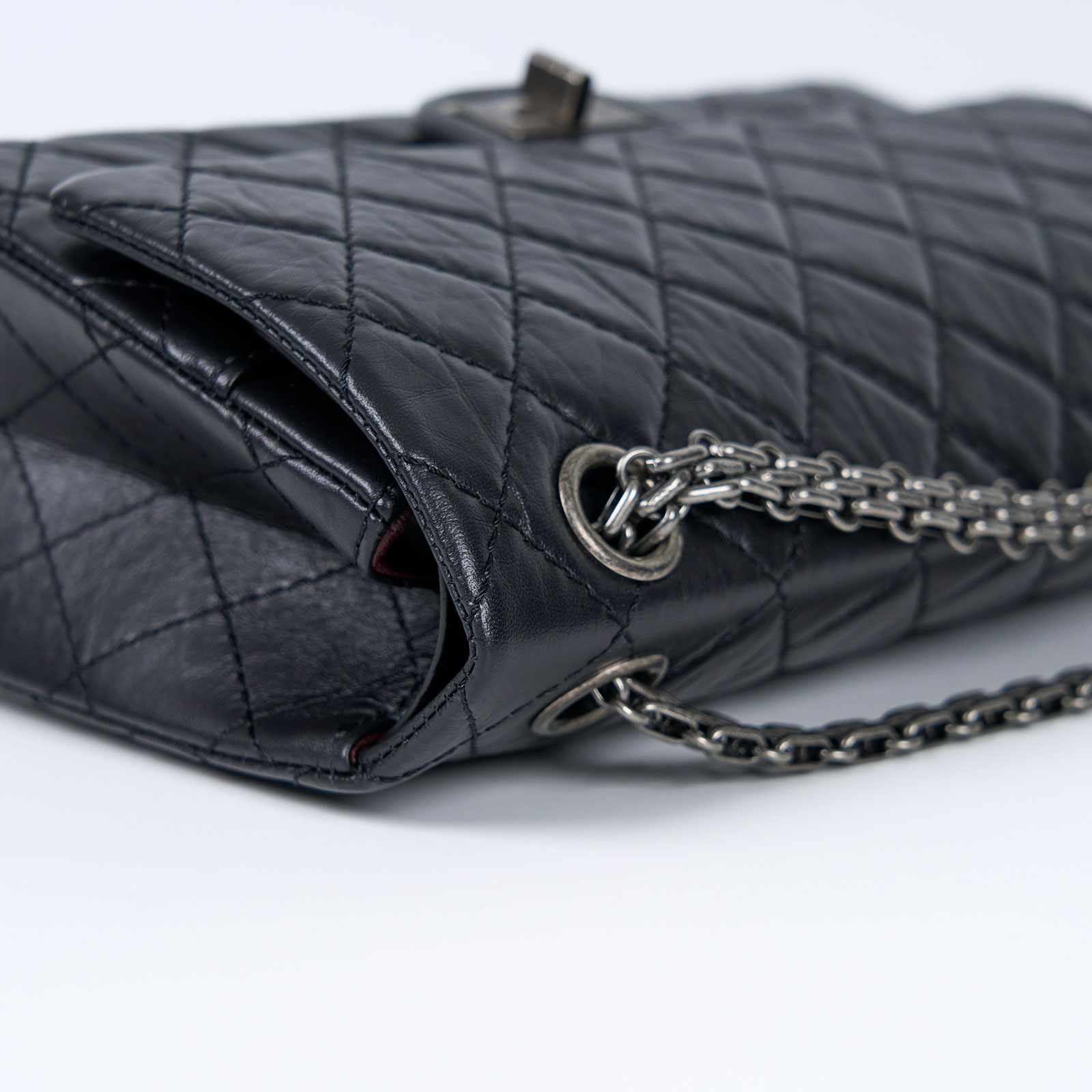 香奈兒 CHANEL 2.55 中號口蓋包 A37586 晶片款 黑銀2.55 24CM 原廠盒子/DUSG BAG/購買證明