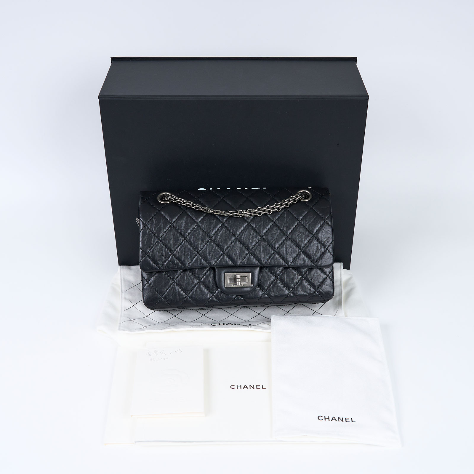 香奈兒 CHANEL 2.55 中號口蓋包 A37586 晶片款 黑銀2.55 24CM 原廠盒子/DUSG BAG/購買證明