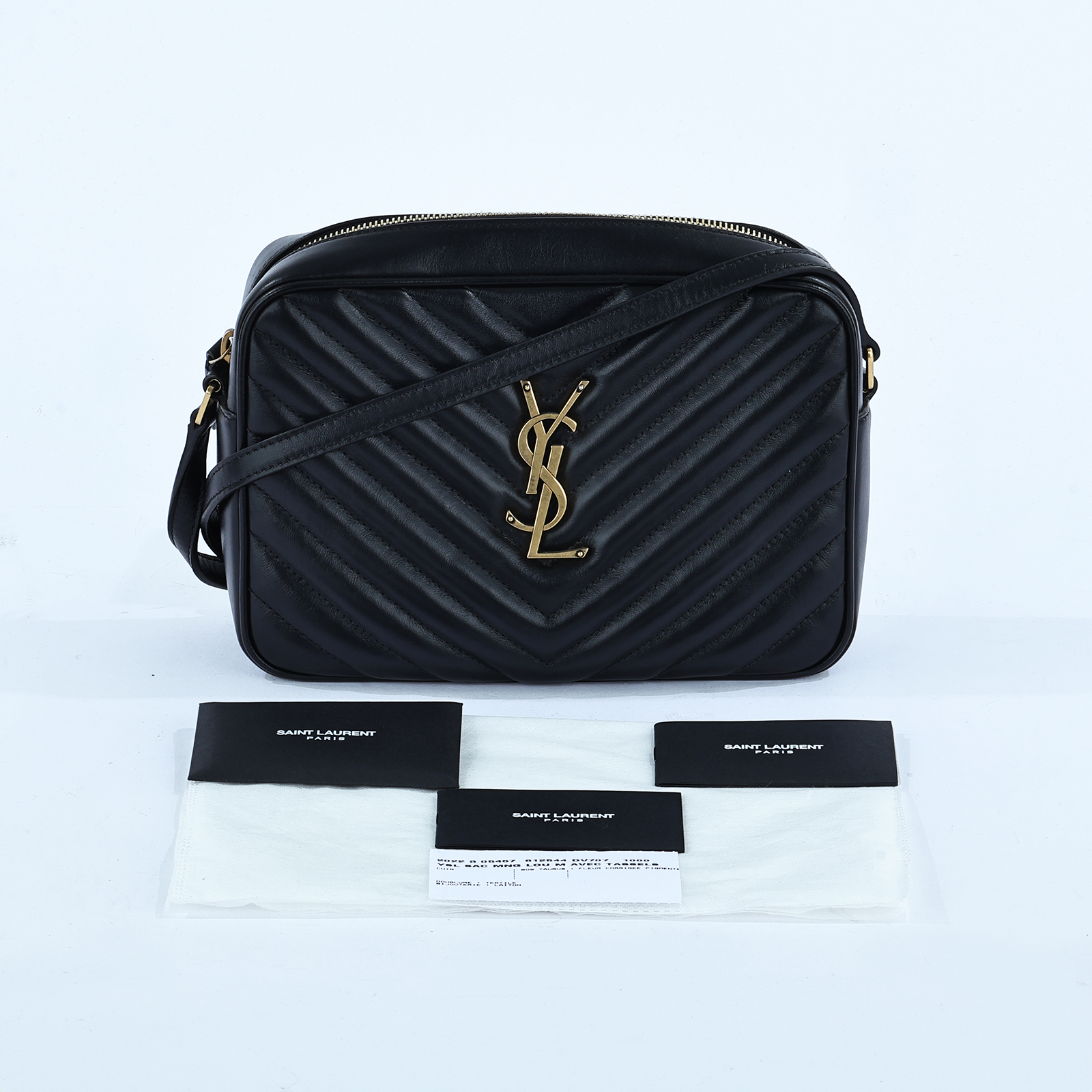 聖羅蘭 YSL SAINT LAURENT Lou 中型 山形紋 相機包 6125440EN04 黑金山形紋相機包 無附屬品