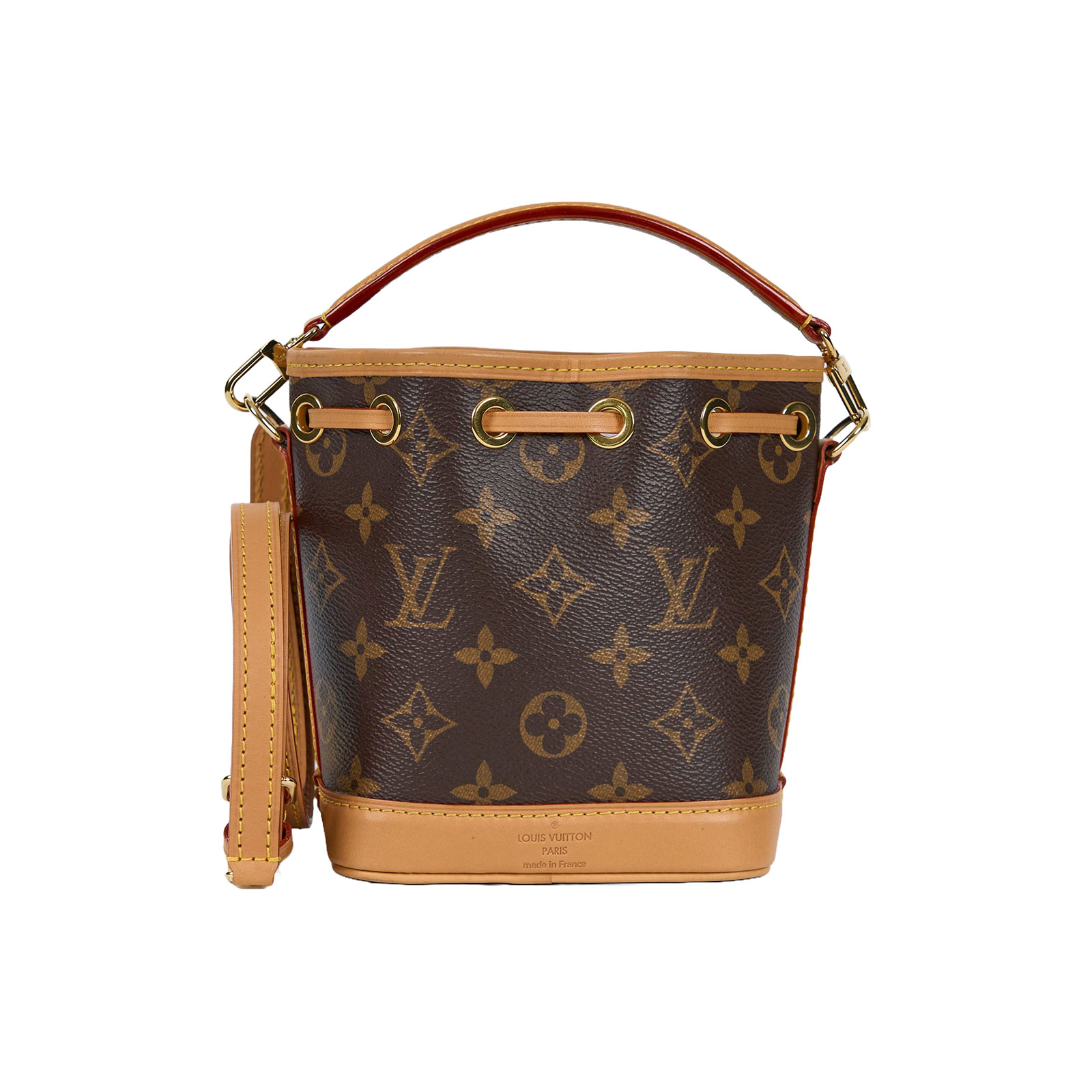 路易威登 LOUIS VUITTON Nano Noé 原花 束口水桶包 M81266 晶片款 原花Nano Noé 原廠盒子/防塵袋