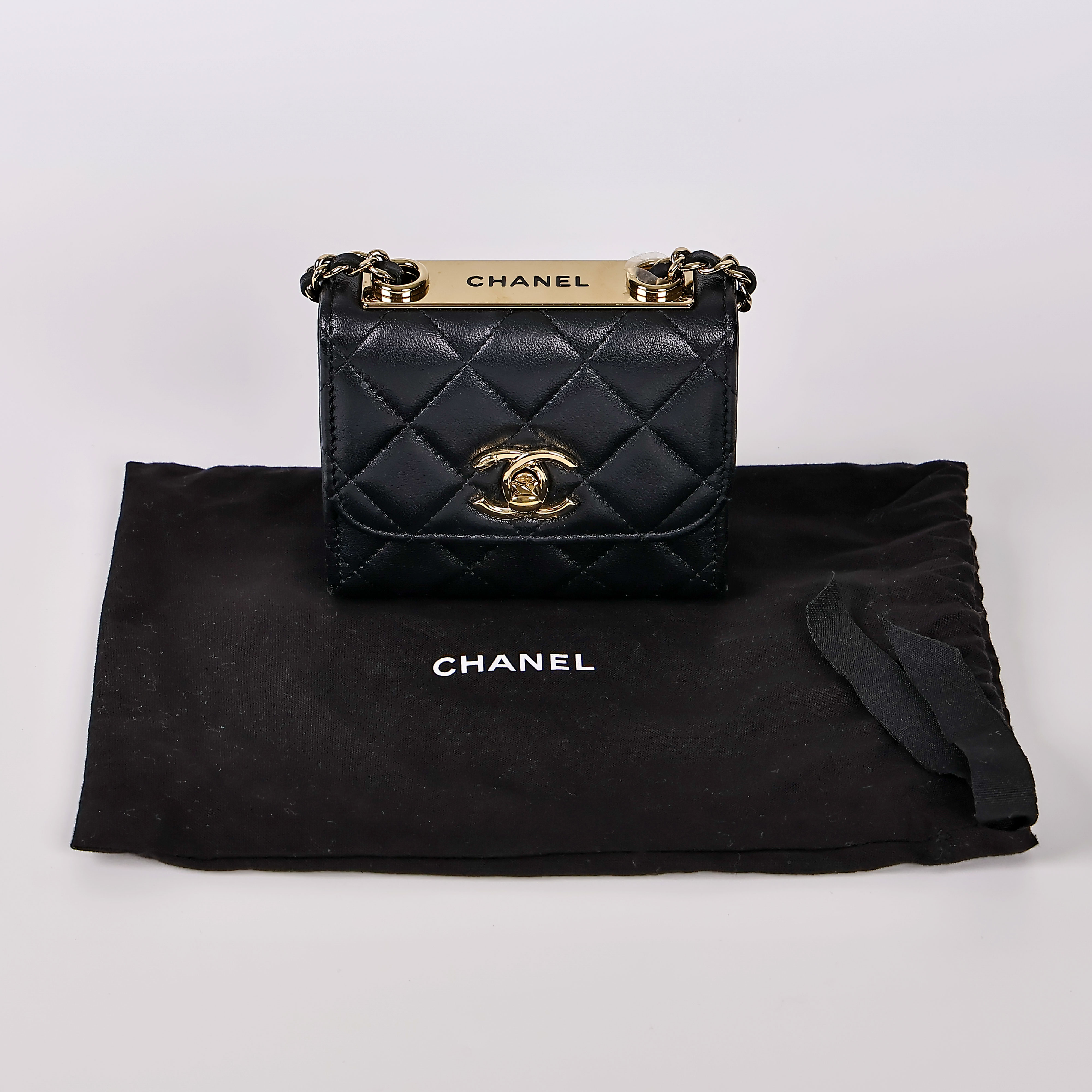 香奈兒 CHANEL Trendy 方形 迷你 口蓋包 A81633 晶片款 黑金羊TRENDY CC迷你鍊條包 防塵袋