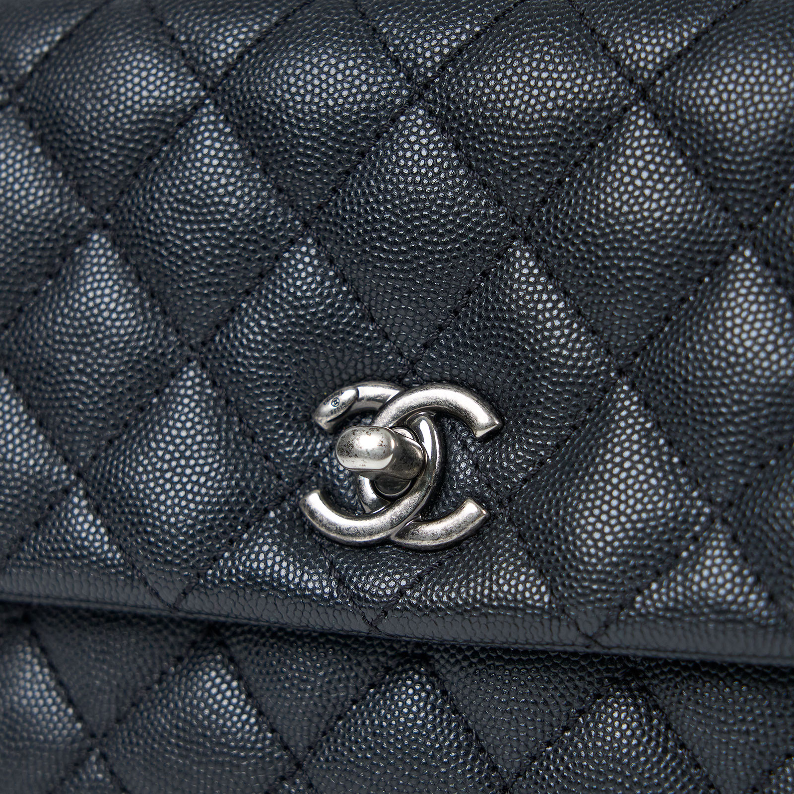 香奈兒 CHANEL Handle 24 手提 口蓋包 A92990 23開黑銀荔枝牛COCO HANDLE23 蜥蜴皮手把 原廠盒子/防塵袋
