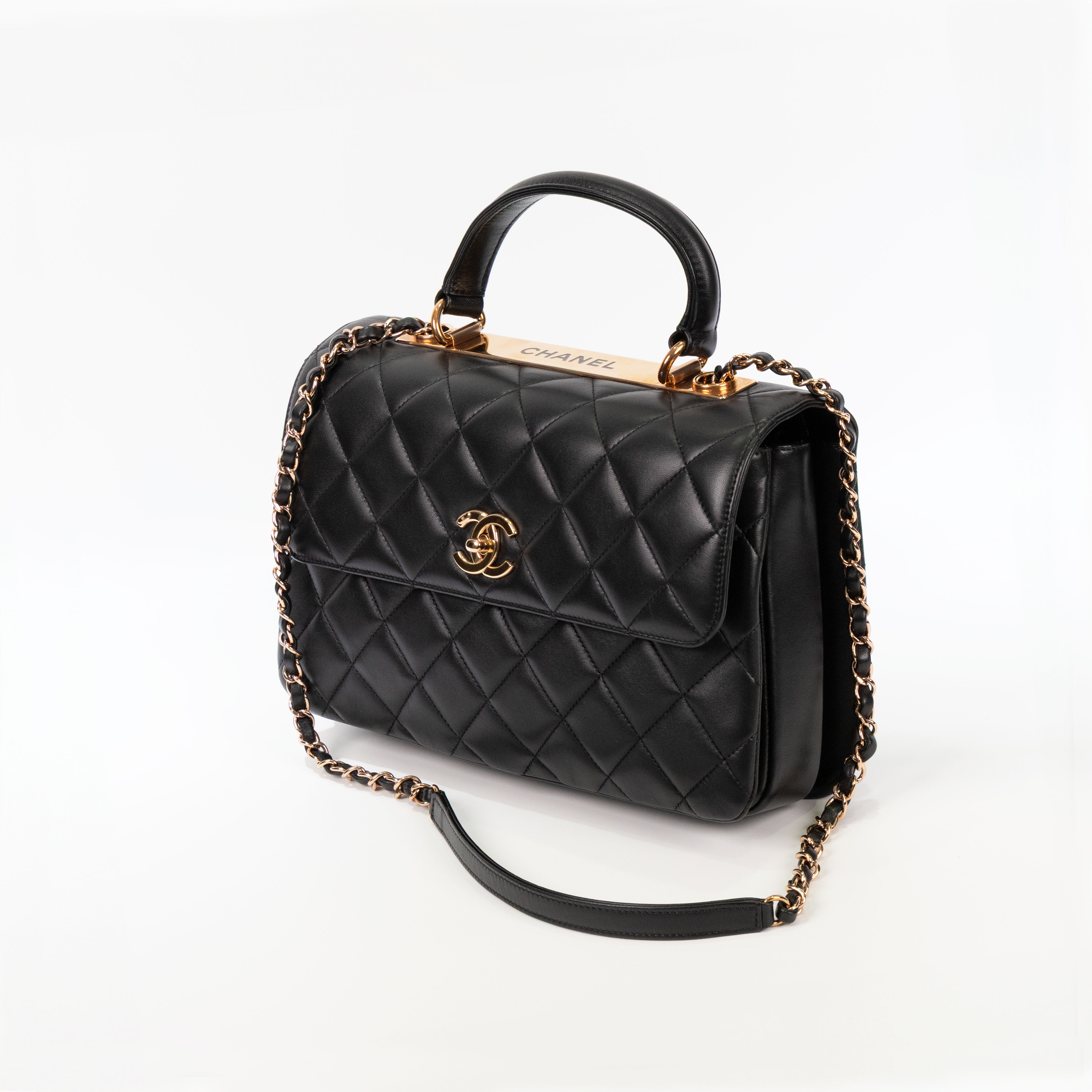 香奈兒 CHANEL Trendy 30 中型 口蓋包 A69923 晶片款 黑金羊皮穿鍊TRENDY CC 30 原廠盒子/防塵袋/購買證明
