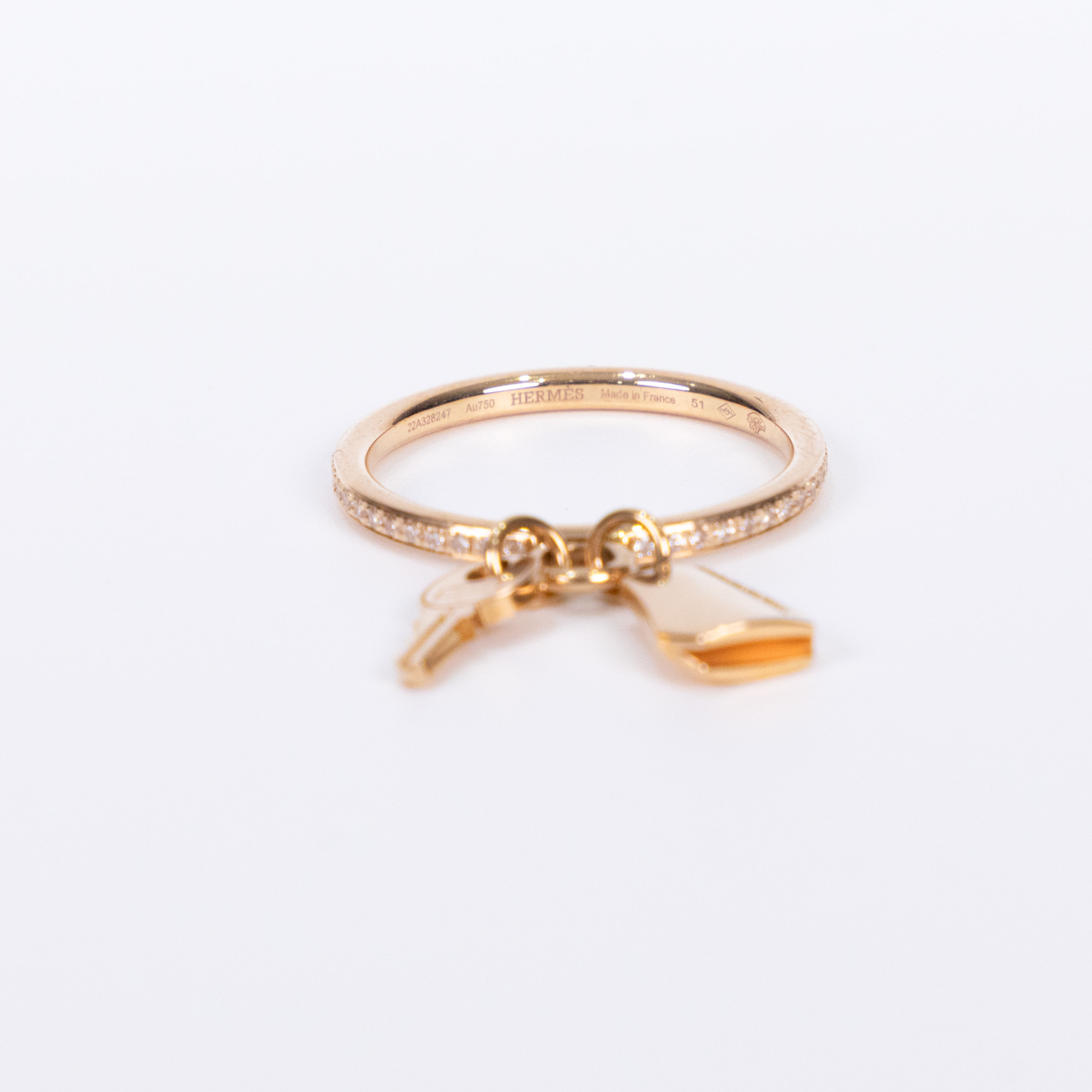 愛馬仕 Hermès Kelly Clochette 戒指 玫瑰金 鑲鑽 KLCLOCHETTER51 H220651B/22A328247  原廠盒子2/保證書/購買證明影本