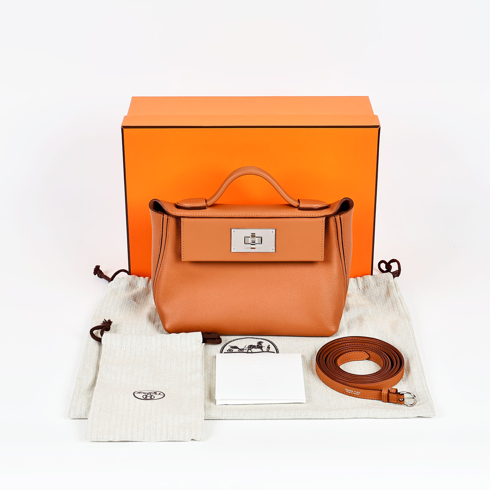 愛馬仕 Hermès 24/24 21 手提包 24/24/21 W HA 686 FW W刻金棕銀釦24/24 MINI 原廠盒子/防塵袋2/背帶