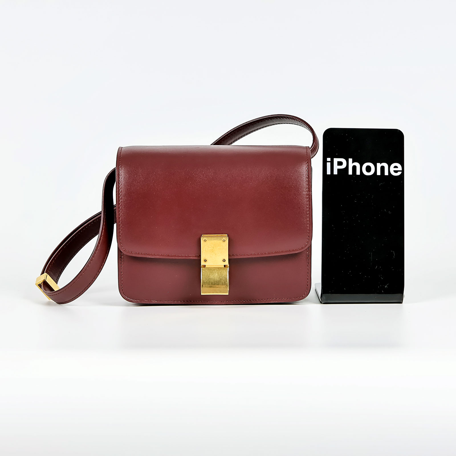 思琳 CELINE 小牛皮 小型 Classic 手袋 164183DLS 酒紅BOX SMALL 舊款 購買證明