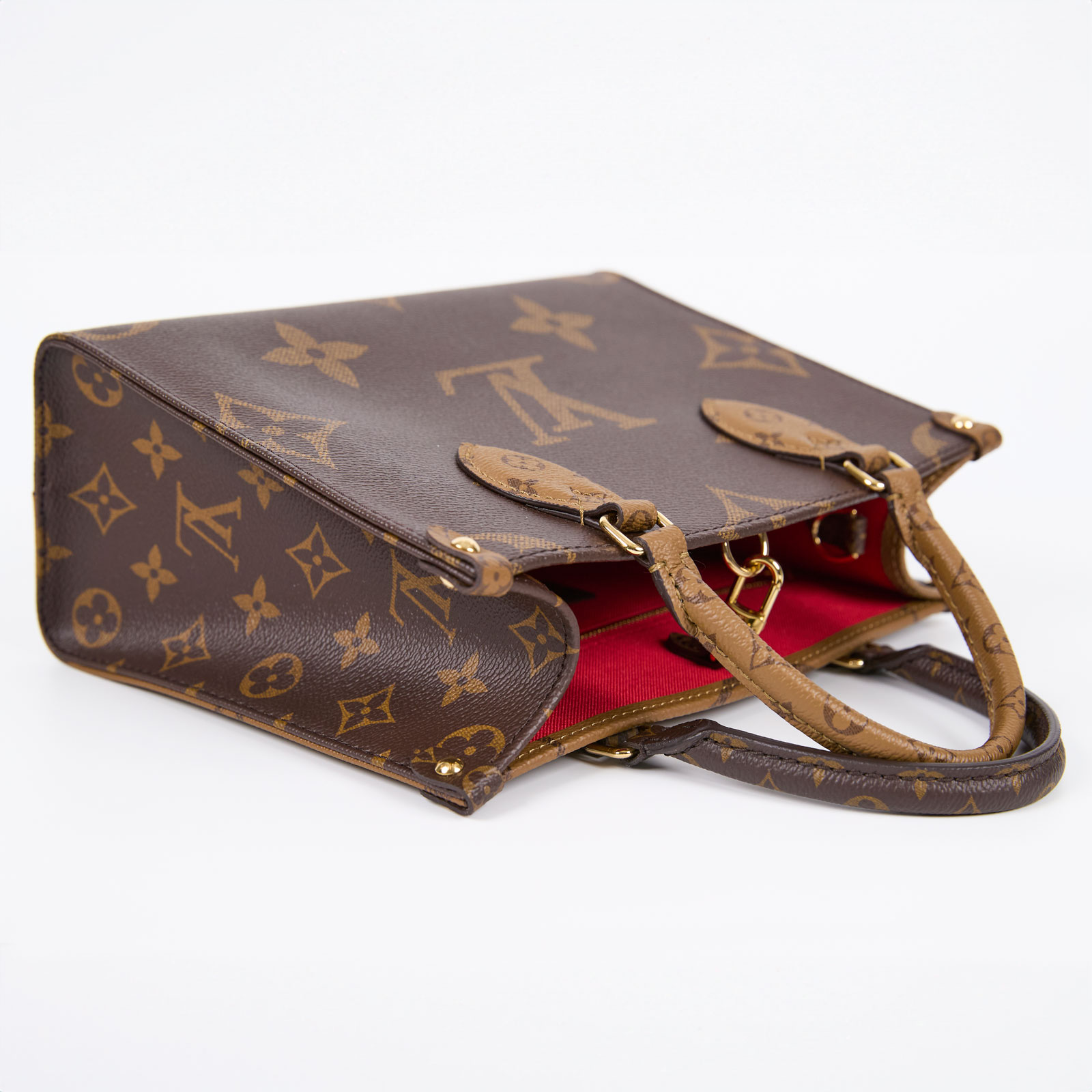 路易威登 LOUIS VUITTON OnTheGo PM 雙色帆布 手提 斜背包 M46373 晶片款 原花ON THE GO PM 原廠盒子/防塵袋