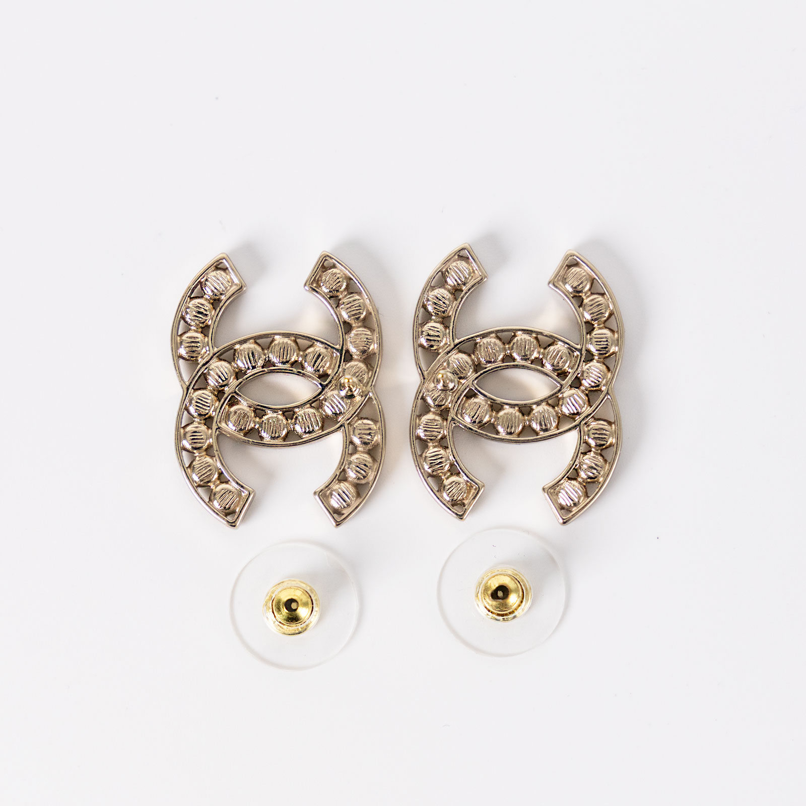 香奈兒 CHANEL 耳釘 B23 S 黑金大雙C鏤空耳環 原廠盒子